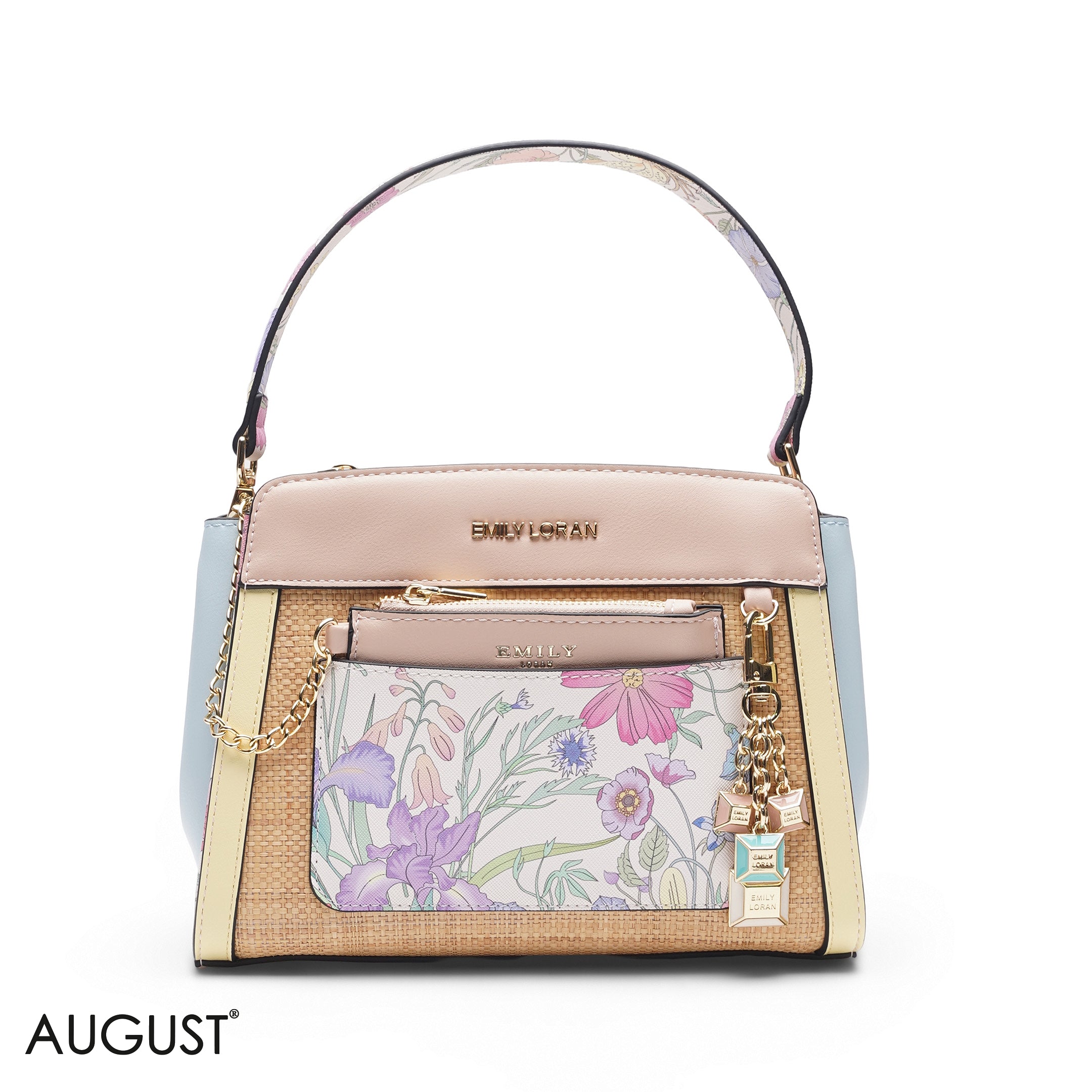 STRAW MULTICOLOR FLORAL BAG - SMALL