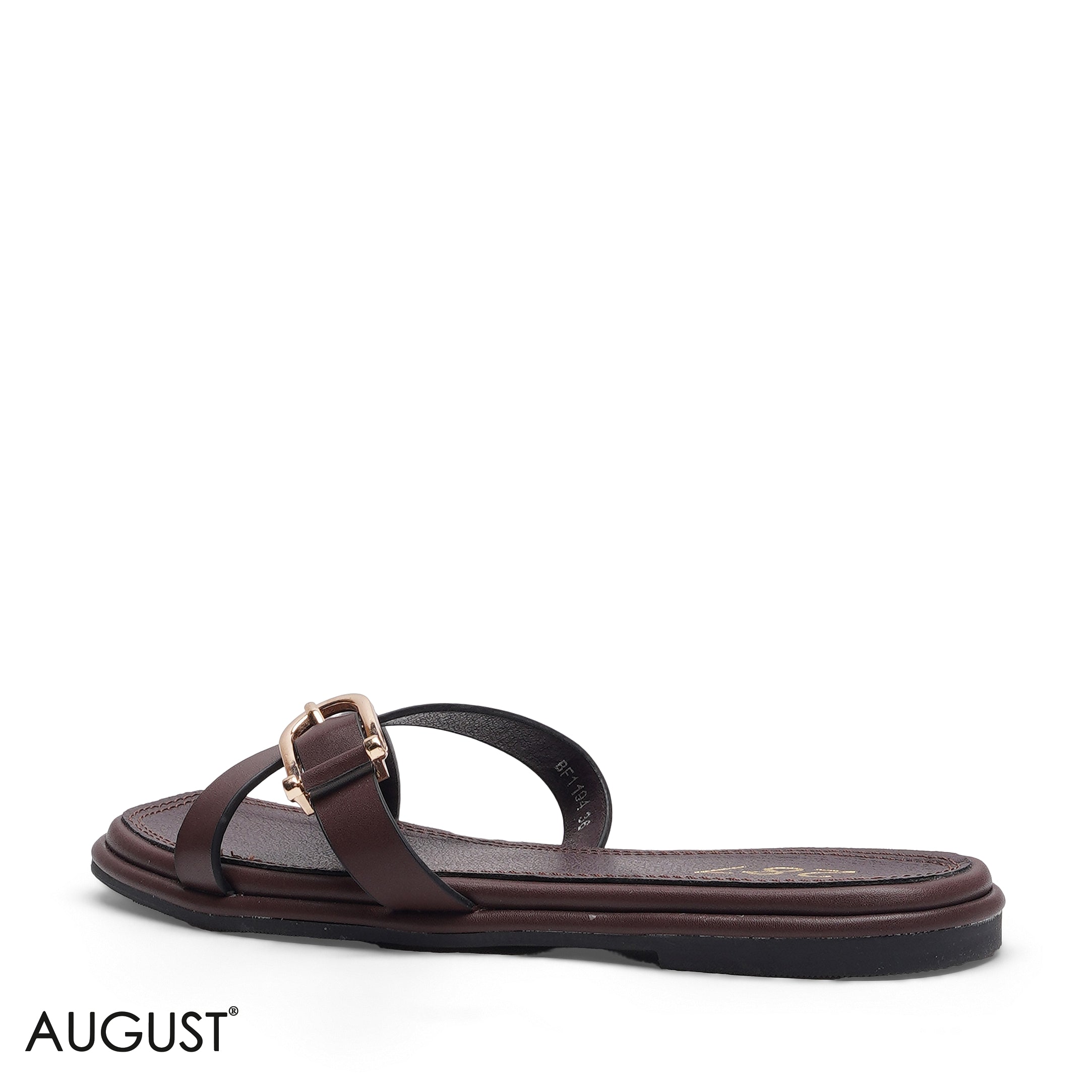 DEEP BROWN SLIM CROSS STRAP BUCKLE SLIPPERS