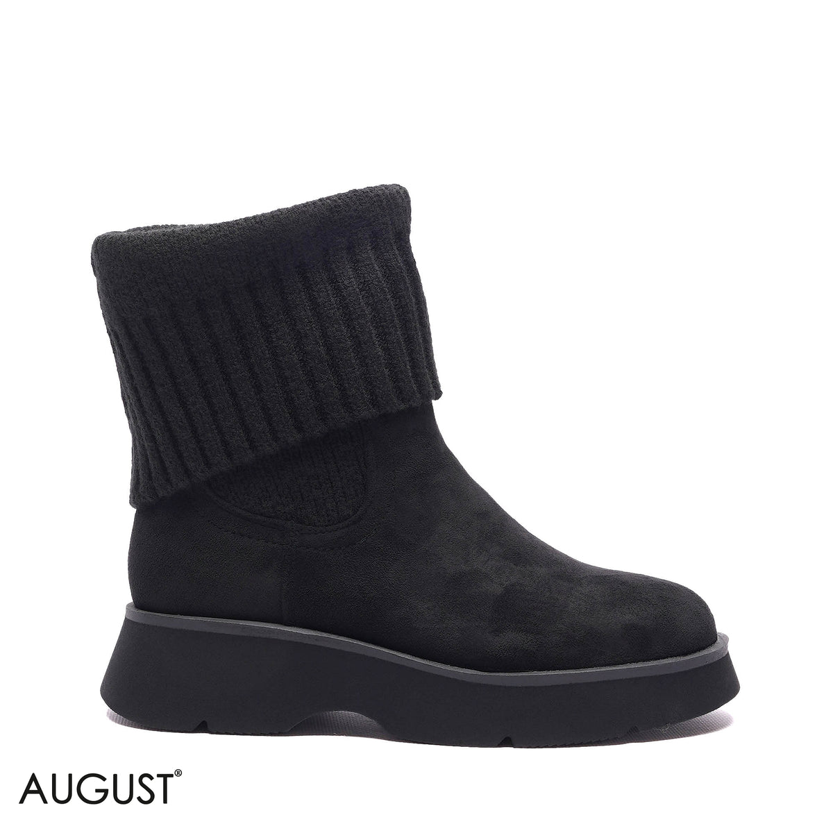 KNIT-CUFF PLATFORM SUEDE BOOTS