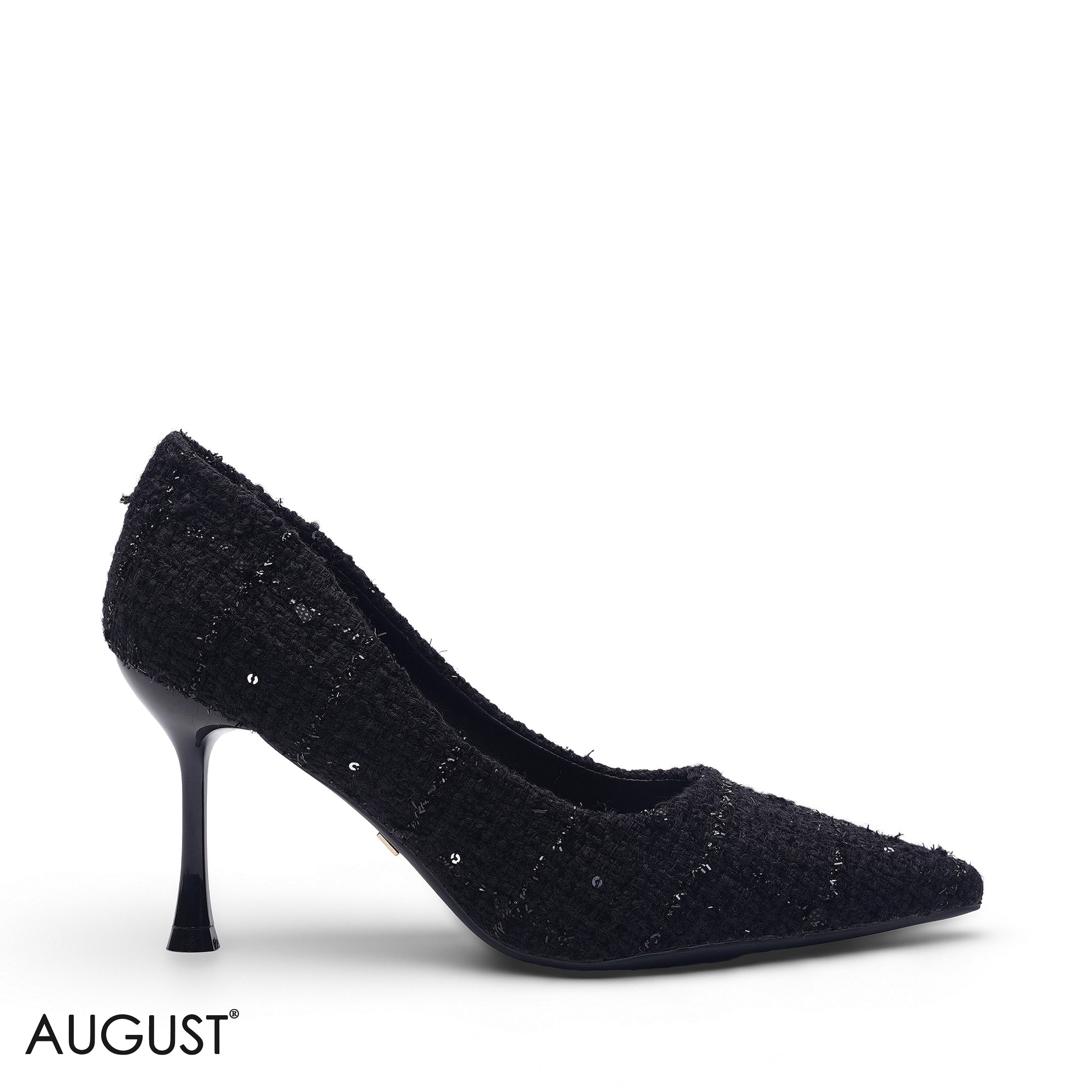 BLACK TWEED FABRIC POINTED-TOE CLASSIC STILETTO HEELS