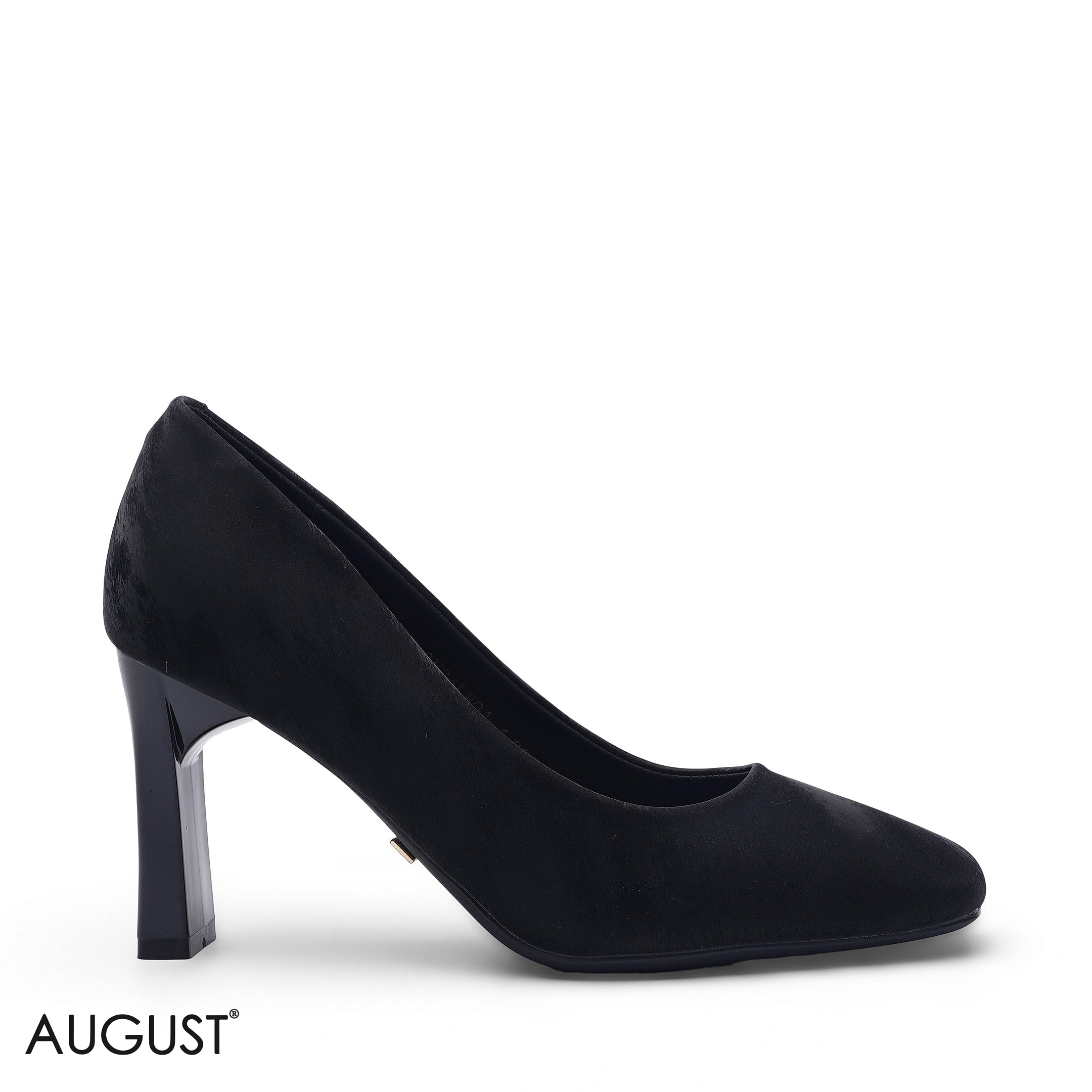 BLACK LUXURIOUS VELVET PUMP WITH STYLISH BLOCK HEEL