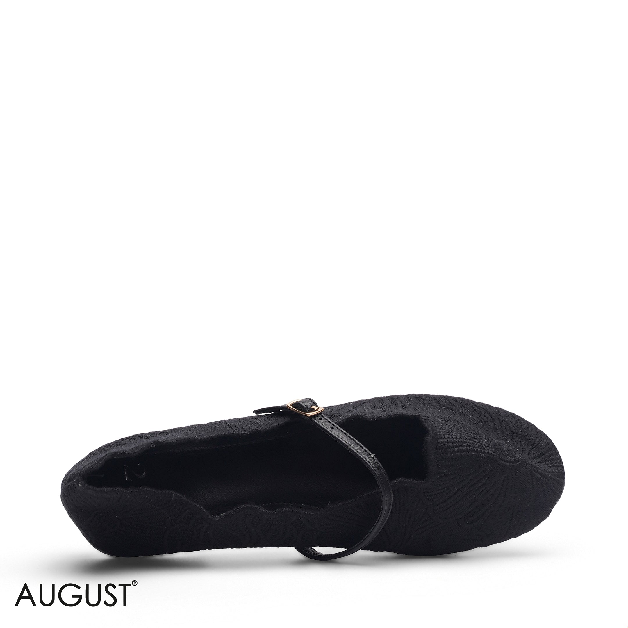 BLACK EMBROIDERED MESH MARY JANE FLATS