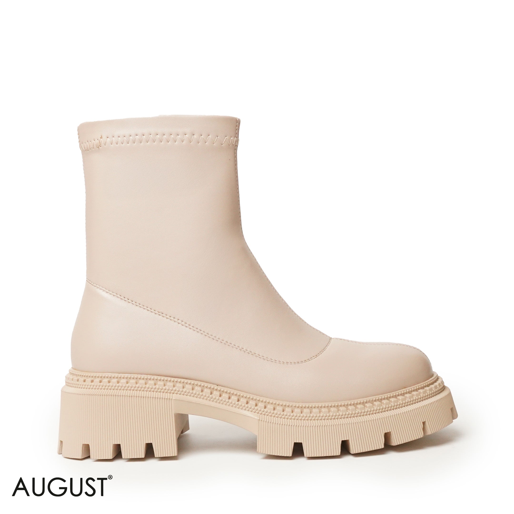 BEIGE LEATHER ANKLE BOOTS WITH THICK SOLE