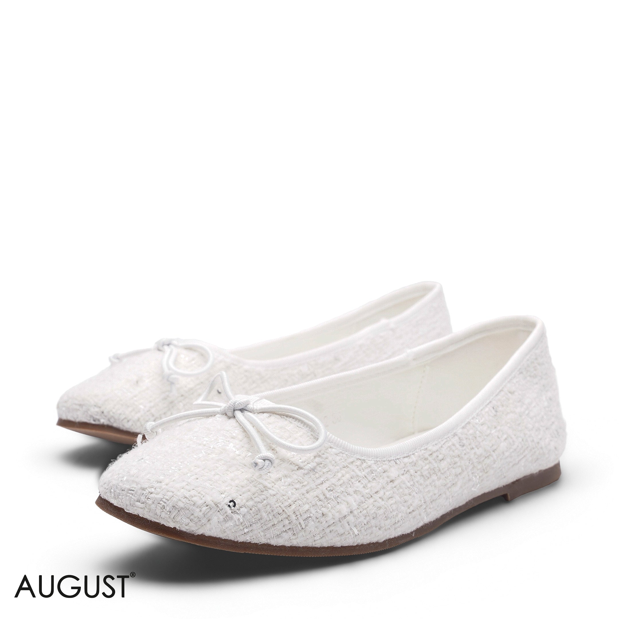 ELEGANT WHITE TWEED SLINGBACK FLAT