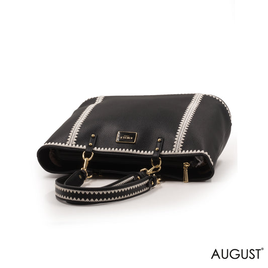 BLACK LEATHER TOTE BAG WITH SPECIAL DESIGN -LARGE
