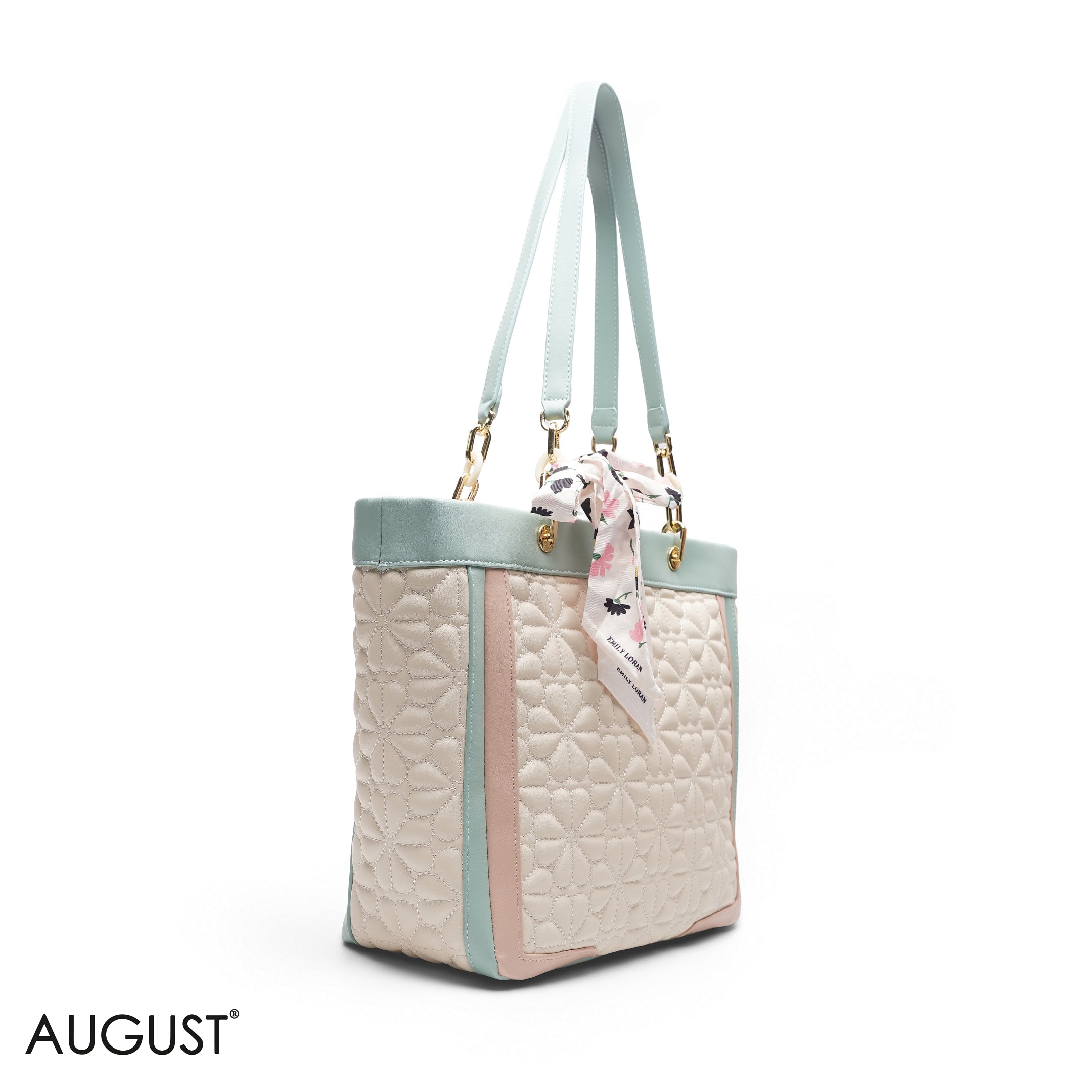 MULTI COLOR TOTE BAG WITH FLORAL SCARF - LARGE