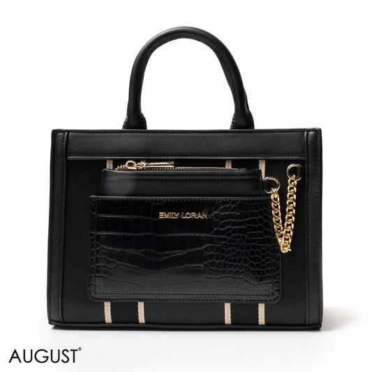 EMILY LORAN HANDBAG WITH FABRIC ACCENTS - MED