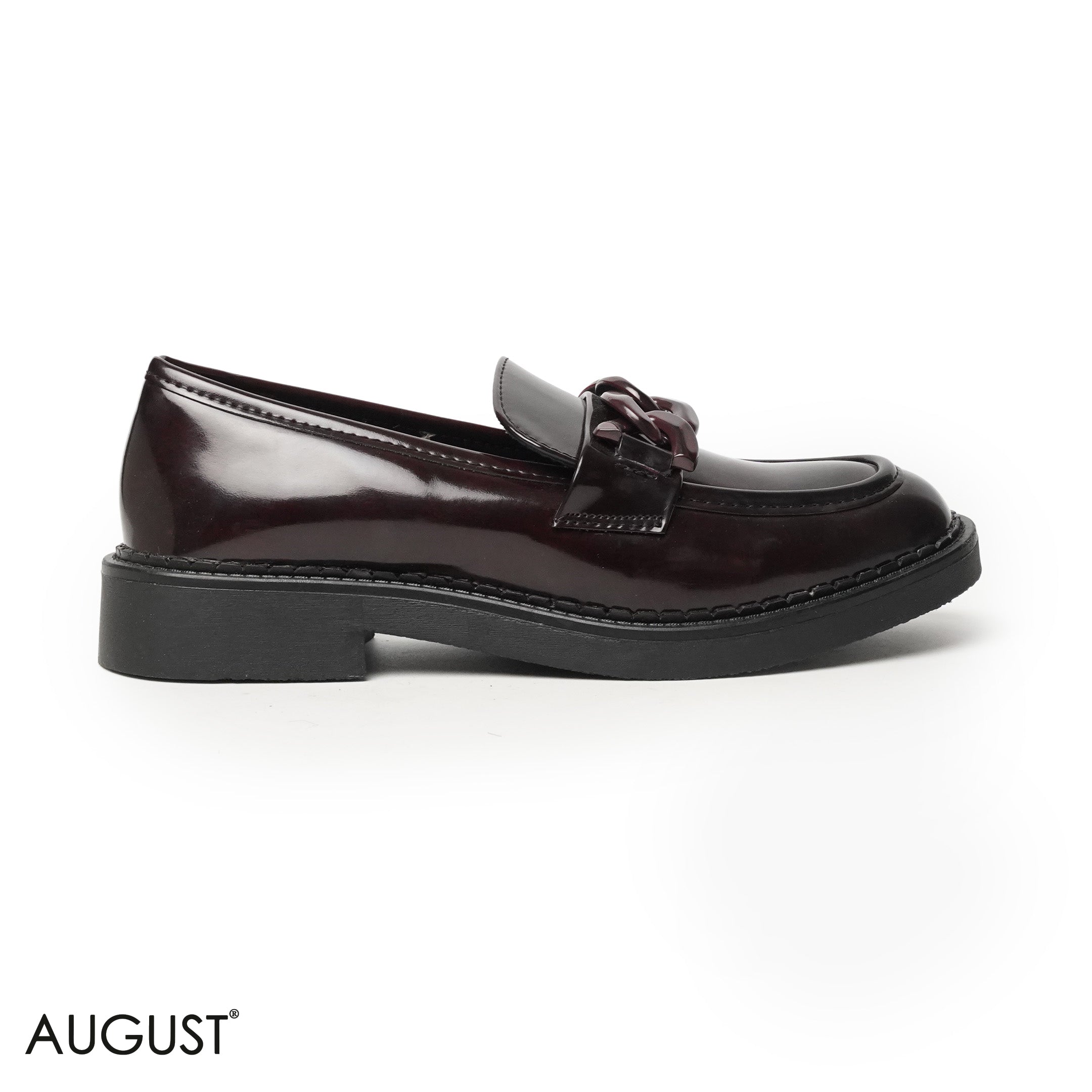 GLOSSY LEATHER LOAFERS WITH METAL BELT