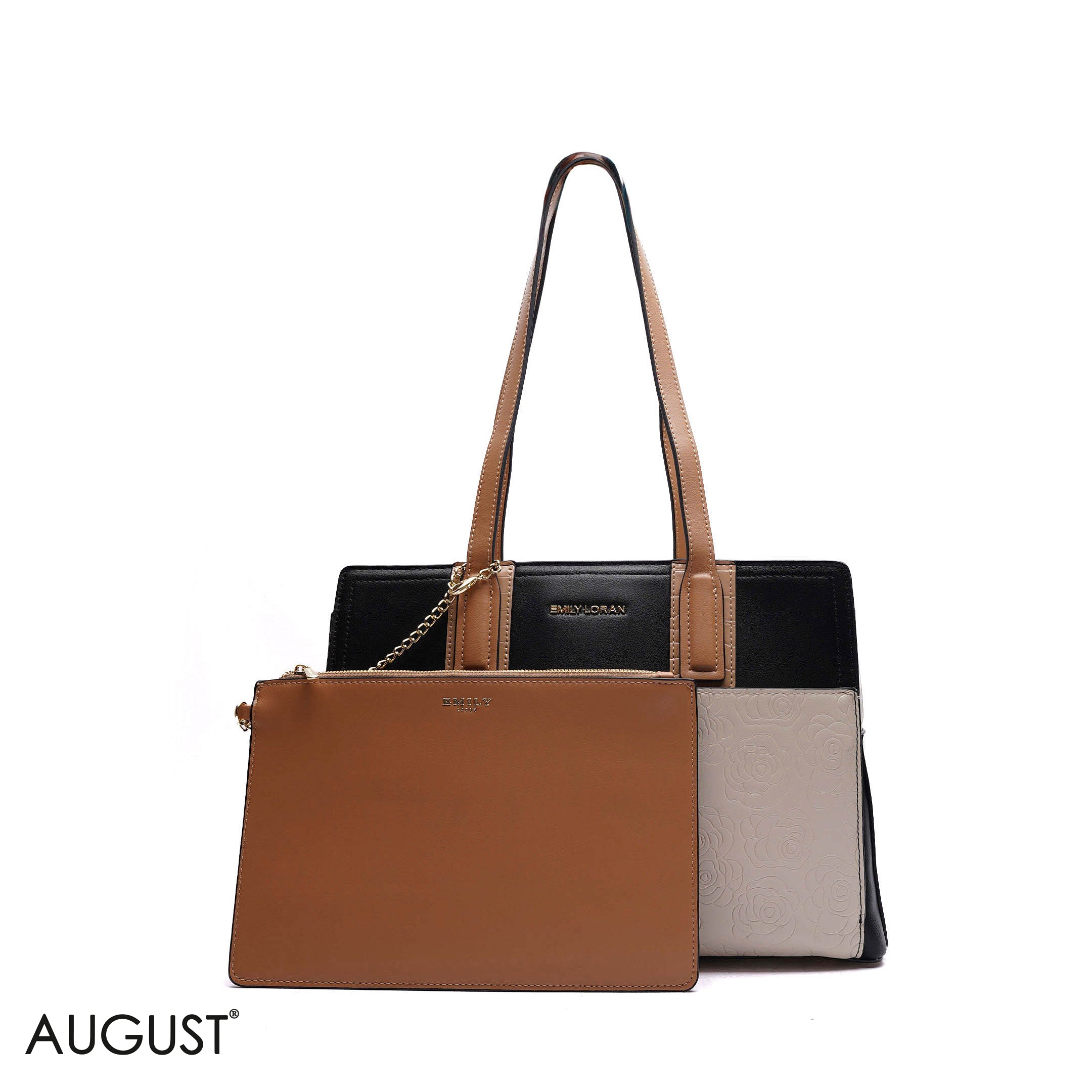 EMBOSSED FLORAL HANDBAG WITH POUCH - LARGE