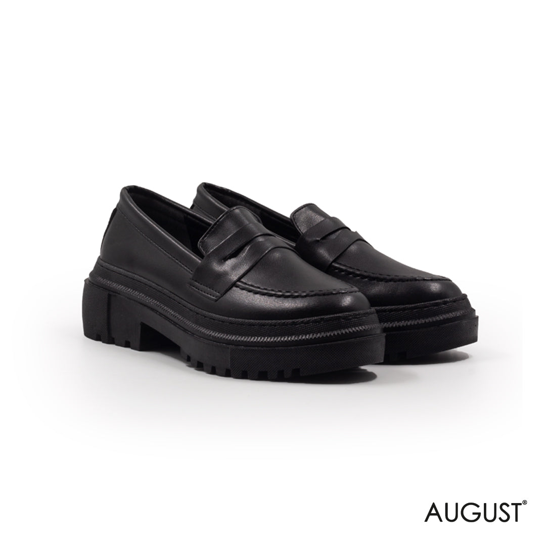 TRACK SOLE LEATHER BLACK LOAFERS
