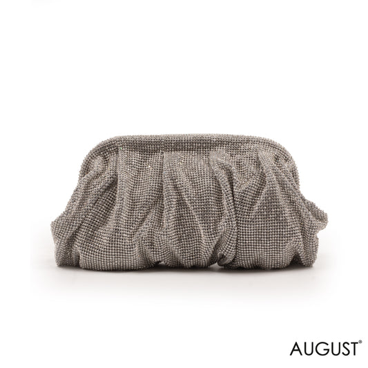 CRYSTAL-EMBELLISHED, METALLIC FABRIC CLUTCH