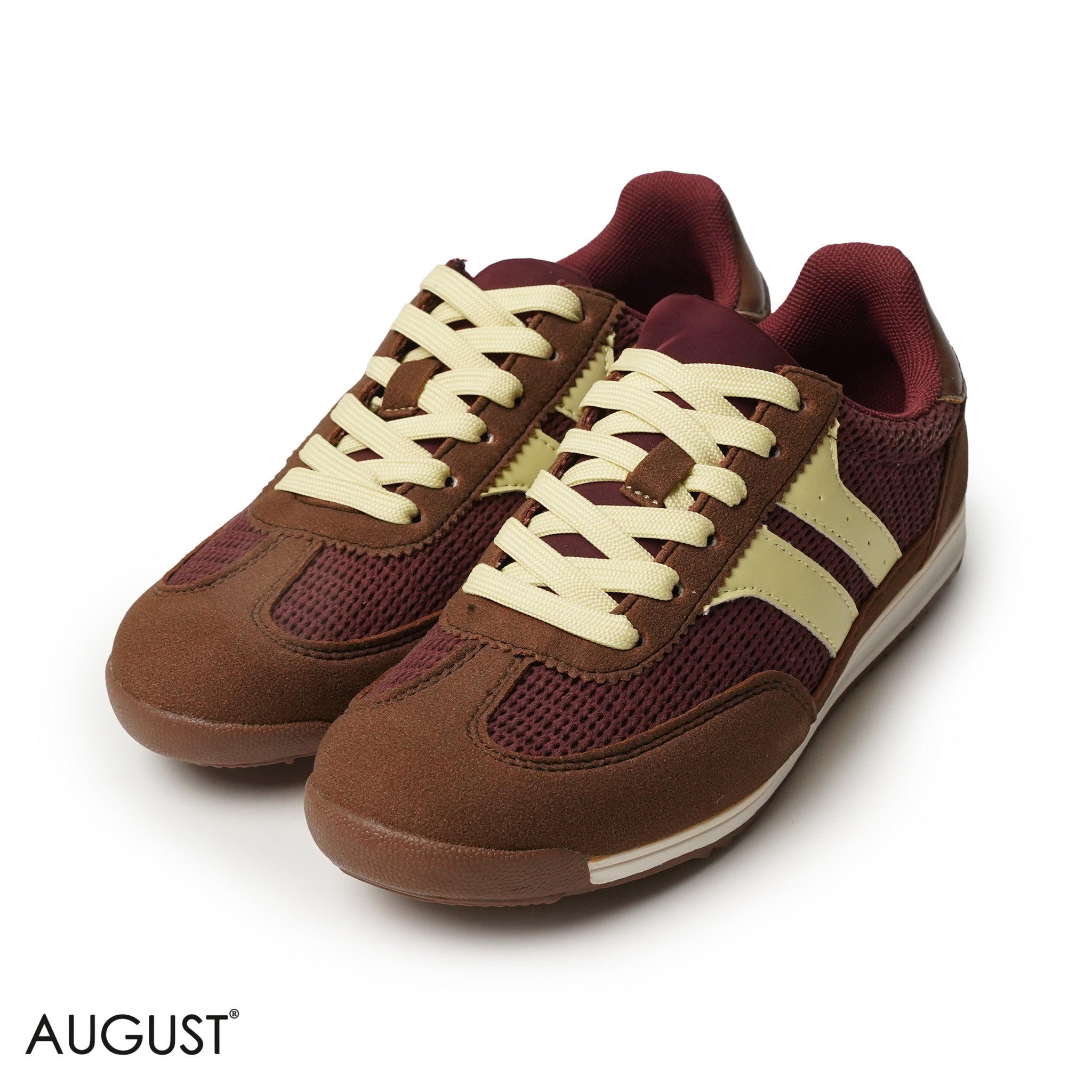 BROWN SUEDE LEATHER SNEAKERS WITH MESH ACCENTS