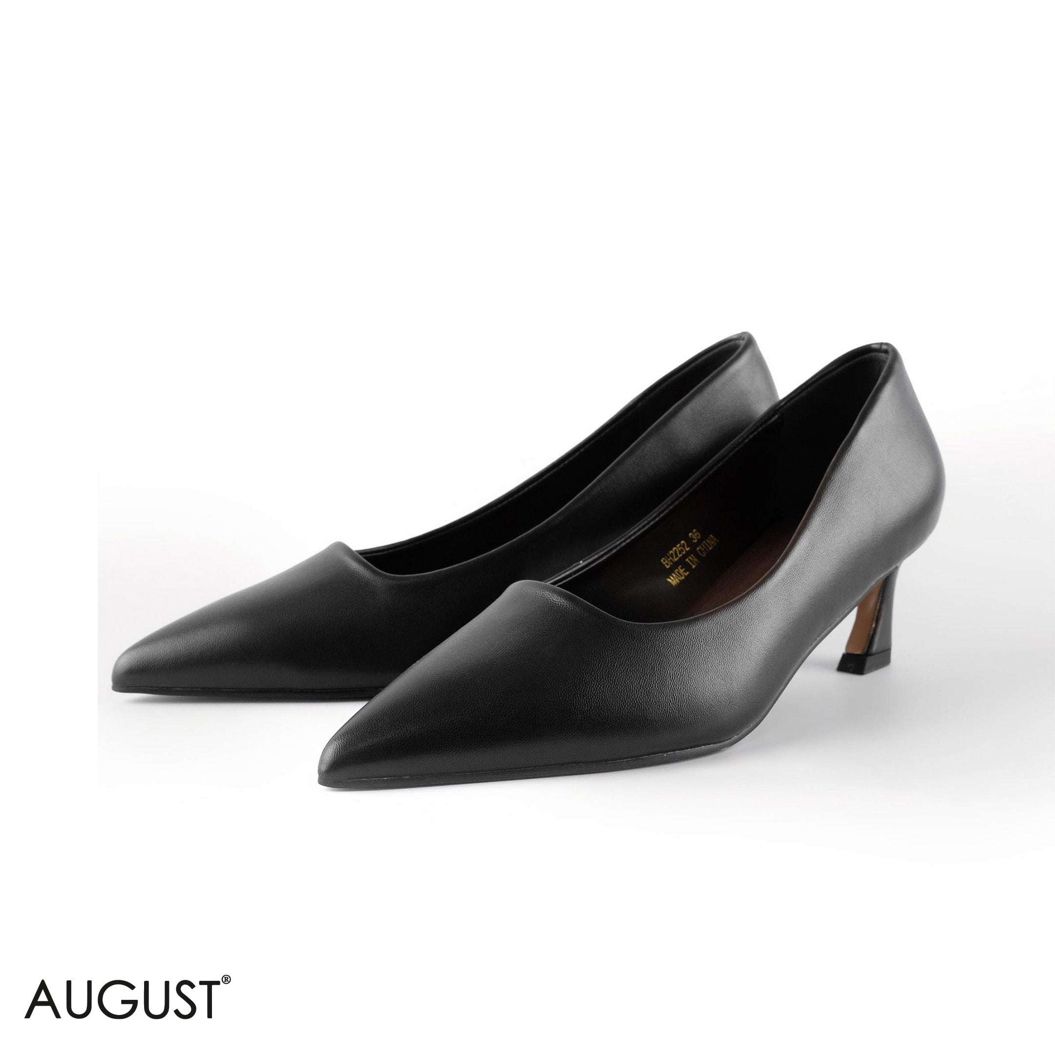BLACK SMOOTH LEATHER LOW-HEEL SHOES