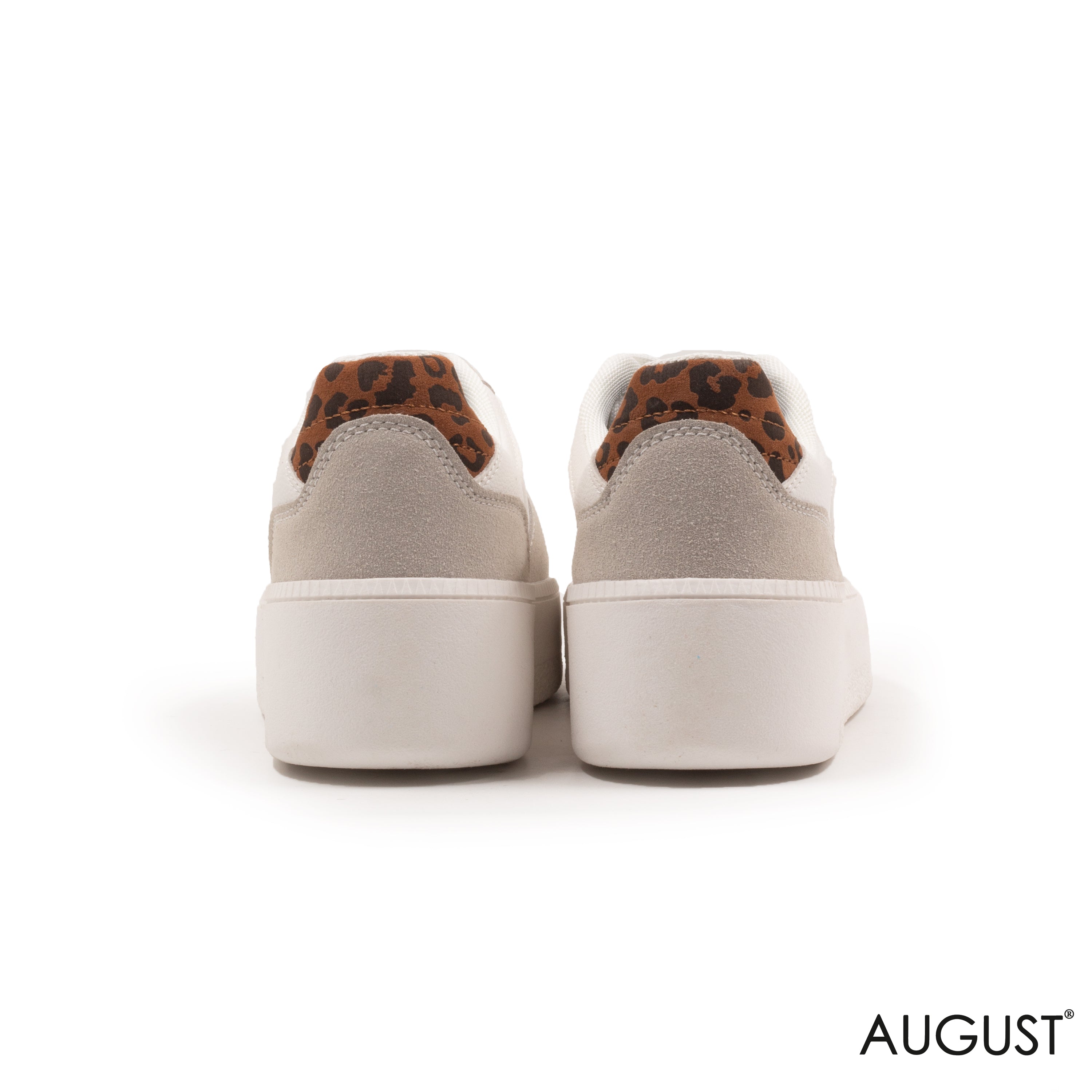 WHITE LEATHER ,GRAY FABRIC SNEAKERS WITH TIGER TOUCH