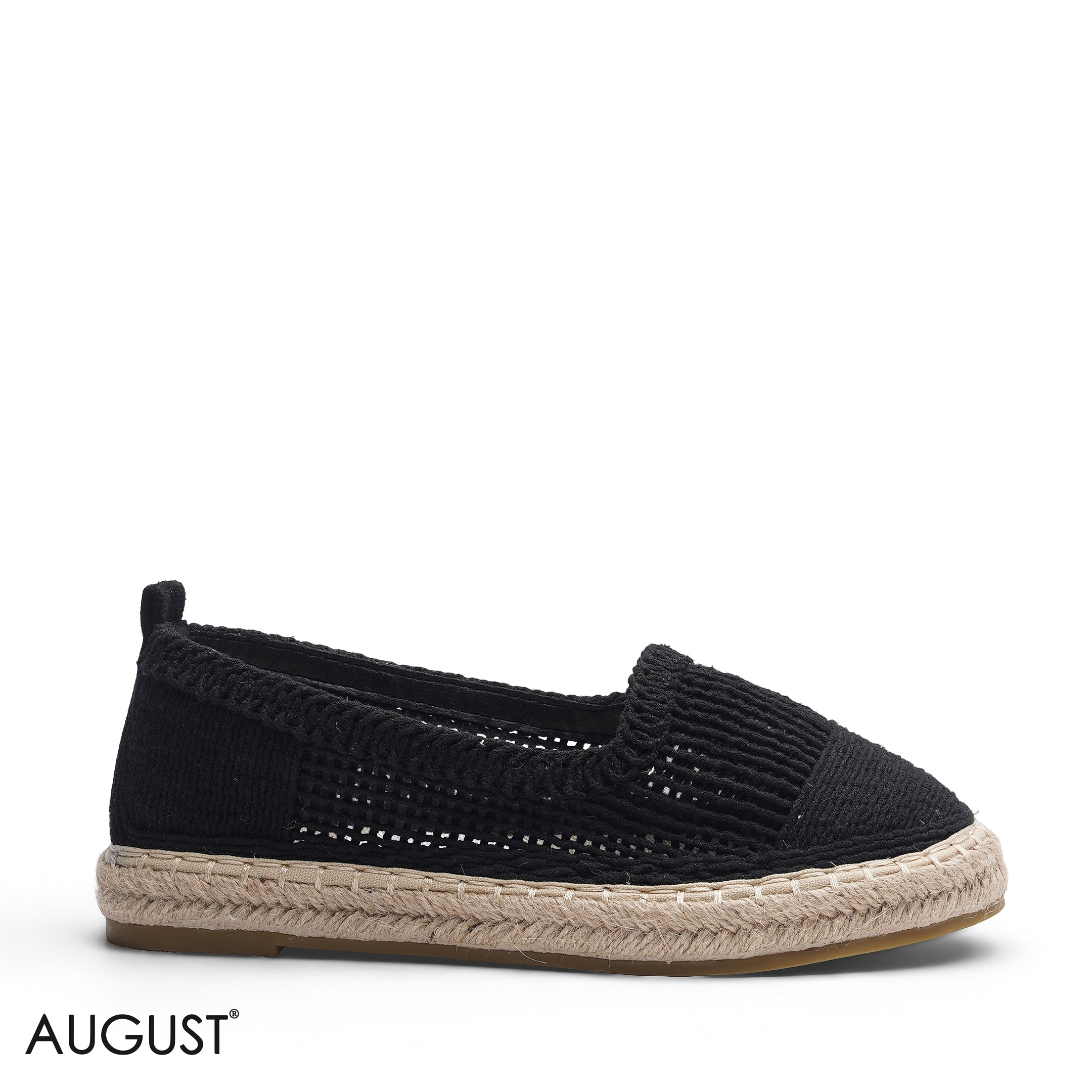 BLACK CROCHET KNIT ESPADRILLE FLATS