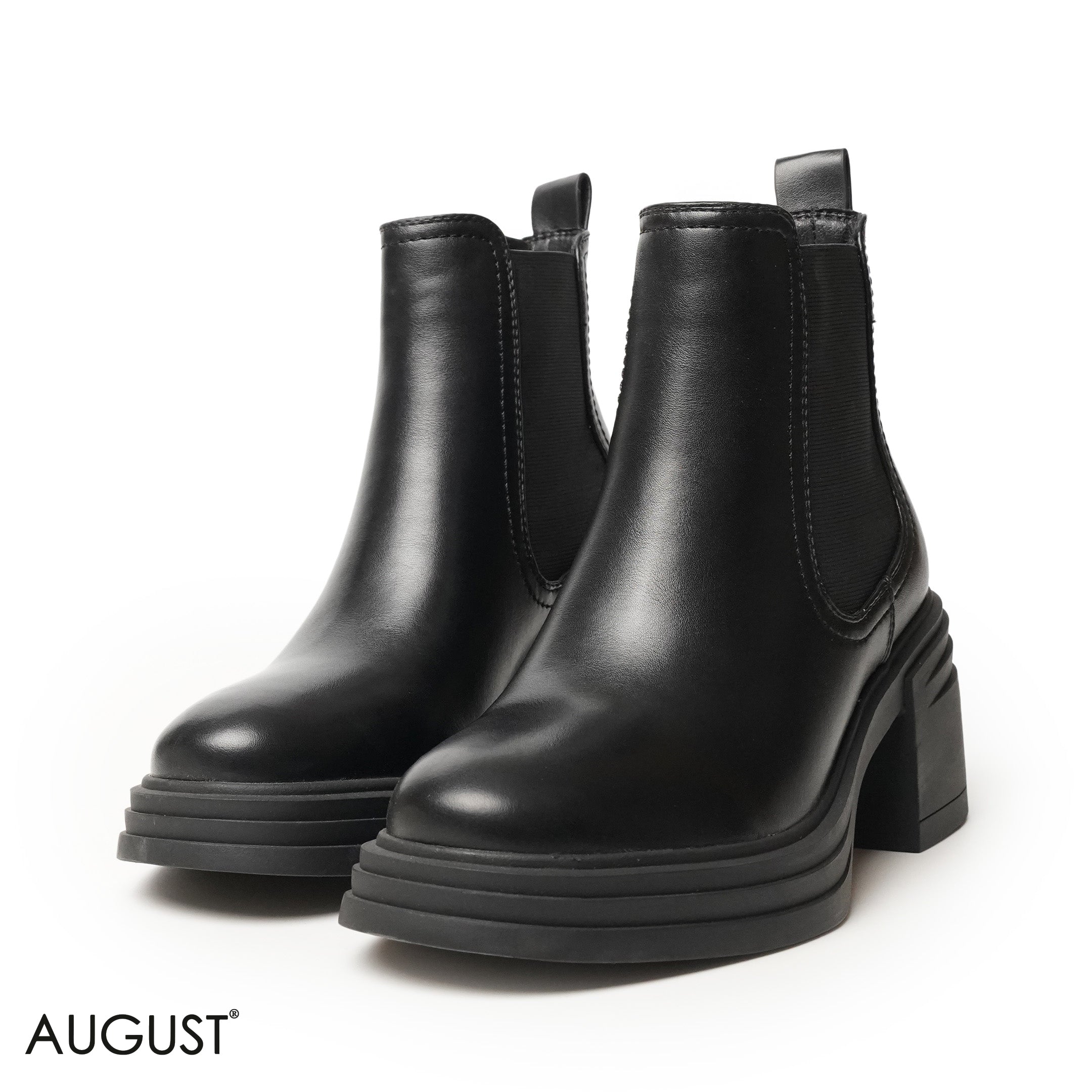 BLACK SMOOTH LEATHER HEELED ANKLE BOOTS