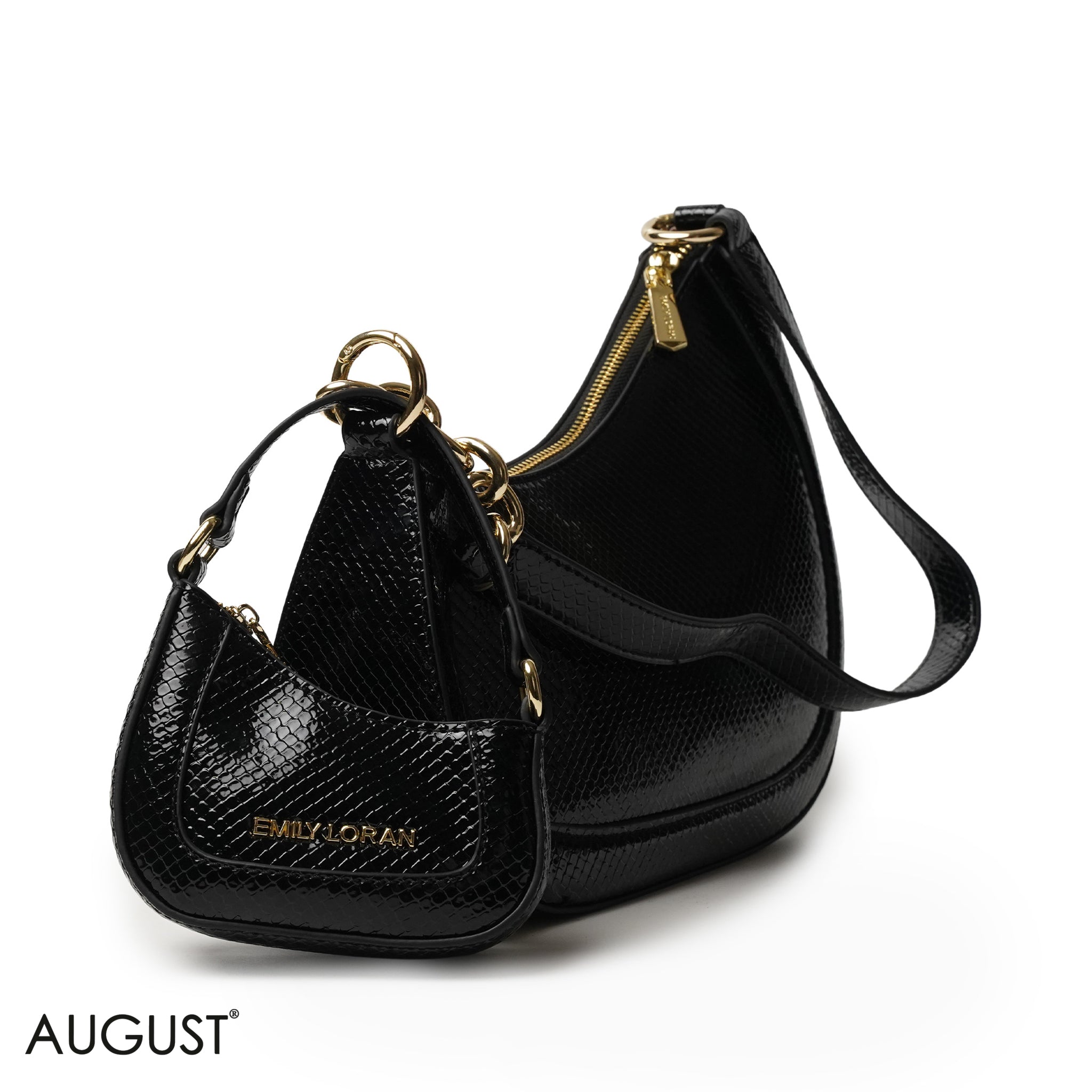 MODERN GLOSSY SNAKE LEATHER SHOULDER BAG WITH MINI WALLET - SMALL