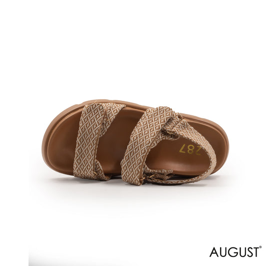 ENGRAVED FABRIC SANDAL WITH THICK LEATHER SOLE
