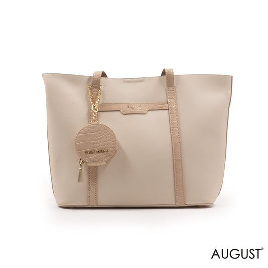 SMOOTH LEATHER HANDBAG WITH PINK LEATHER TRIM -LARGE