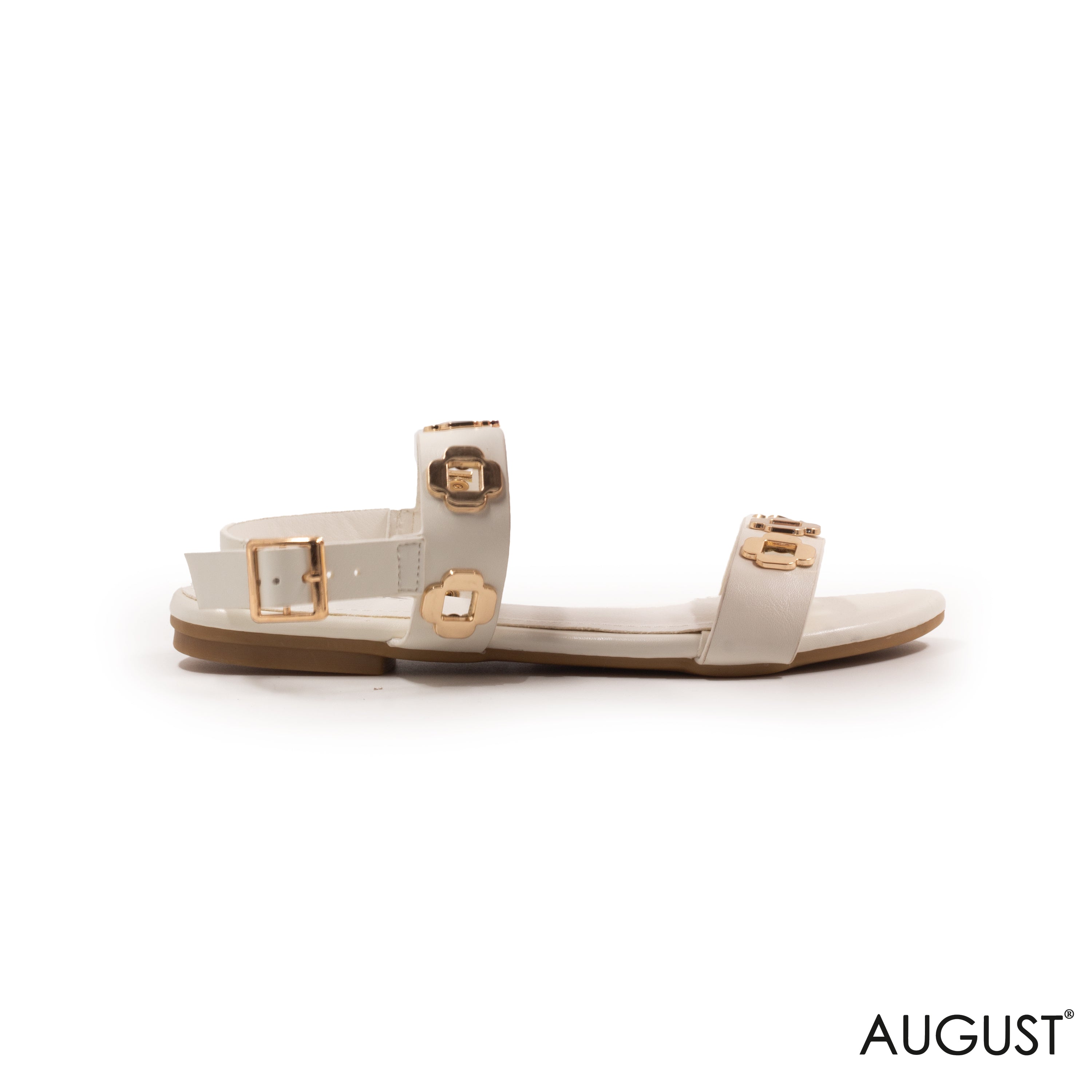 WHITE GOLD ORNAMENT SLINGBACK SANDALS