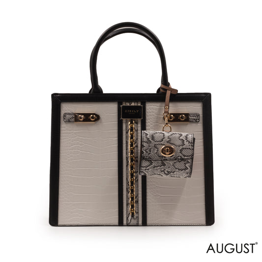 WHITE CROC LEATHER HANDBAG WITH MINI WALLET -LARGE