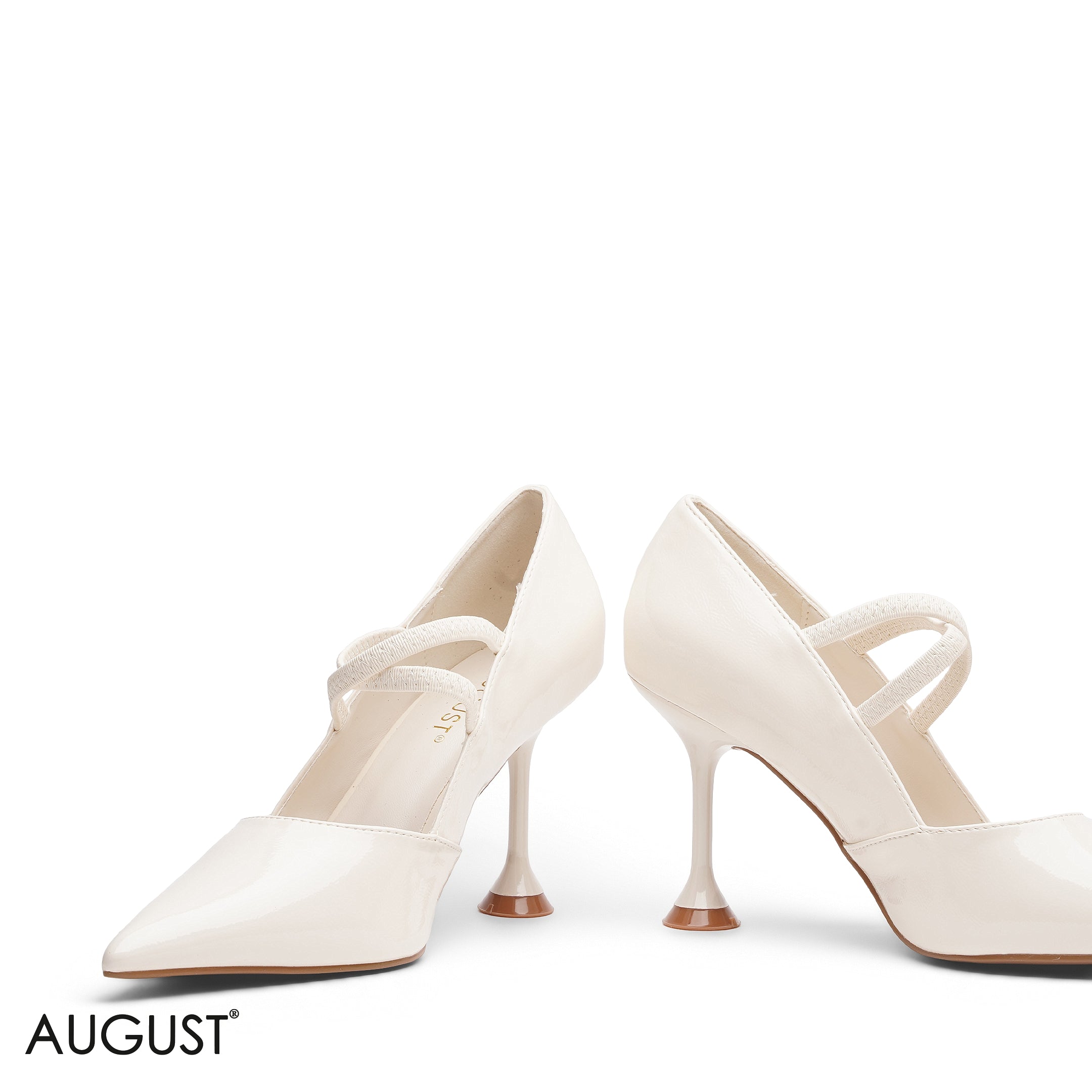OFF-WHITE PATENT LEATHER STRAPPY HEELS