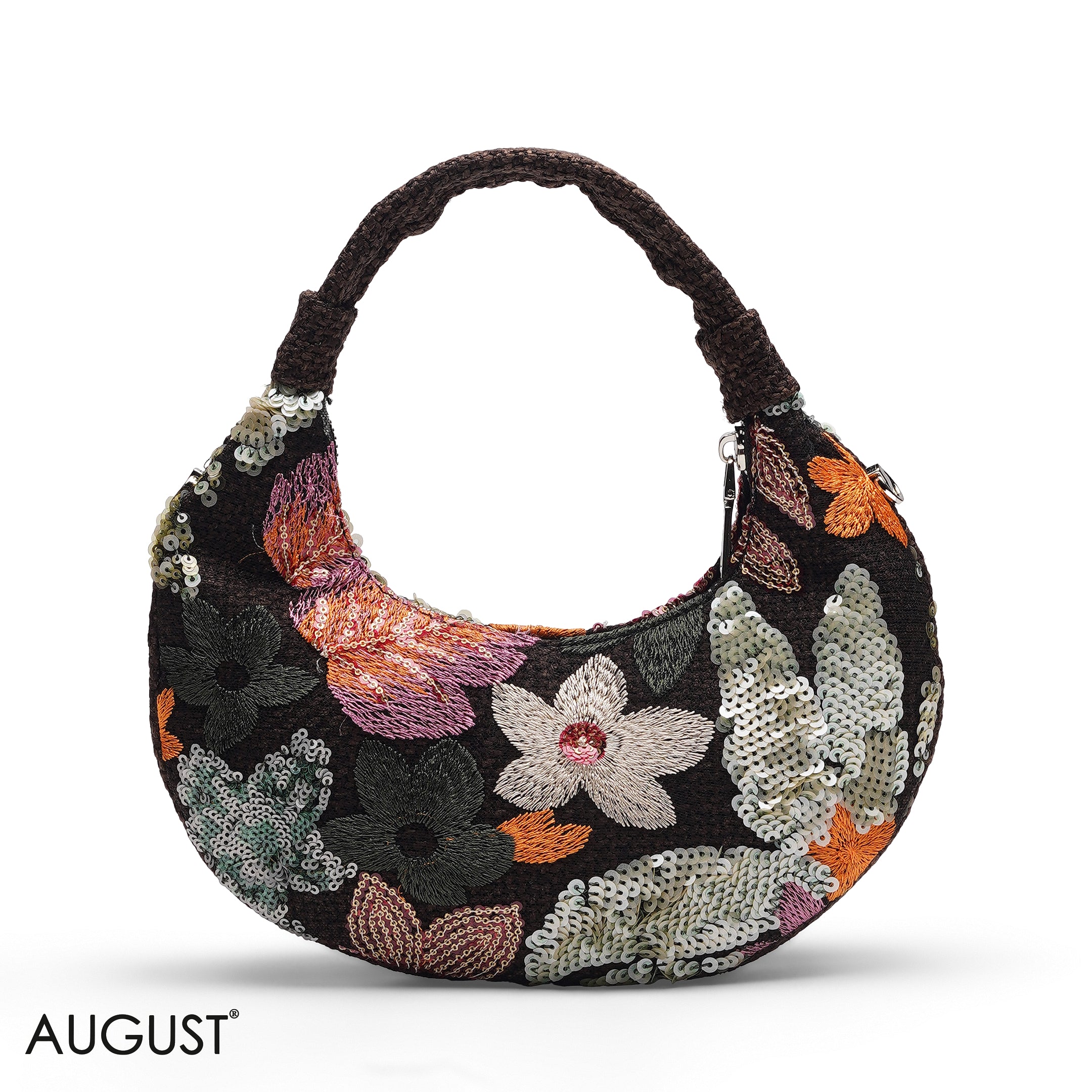 FLORAL SEQUIN HOBO CROSSBODY BAG
