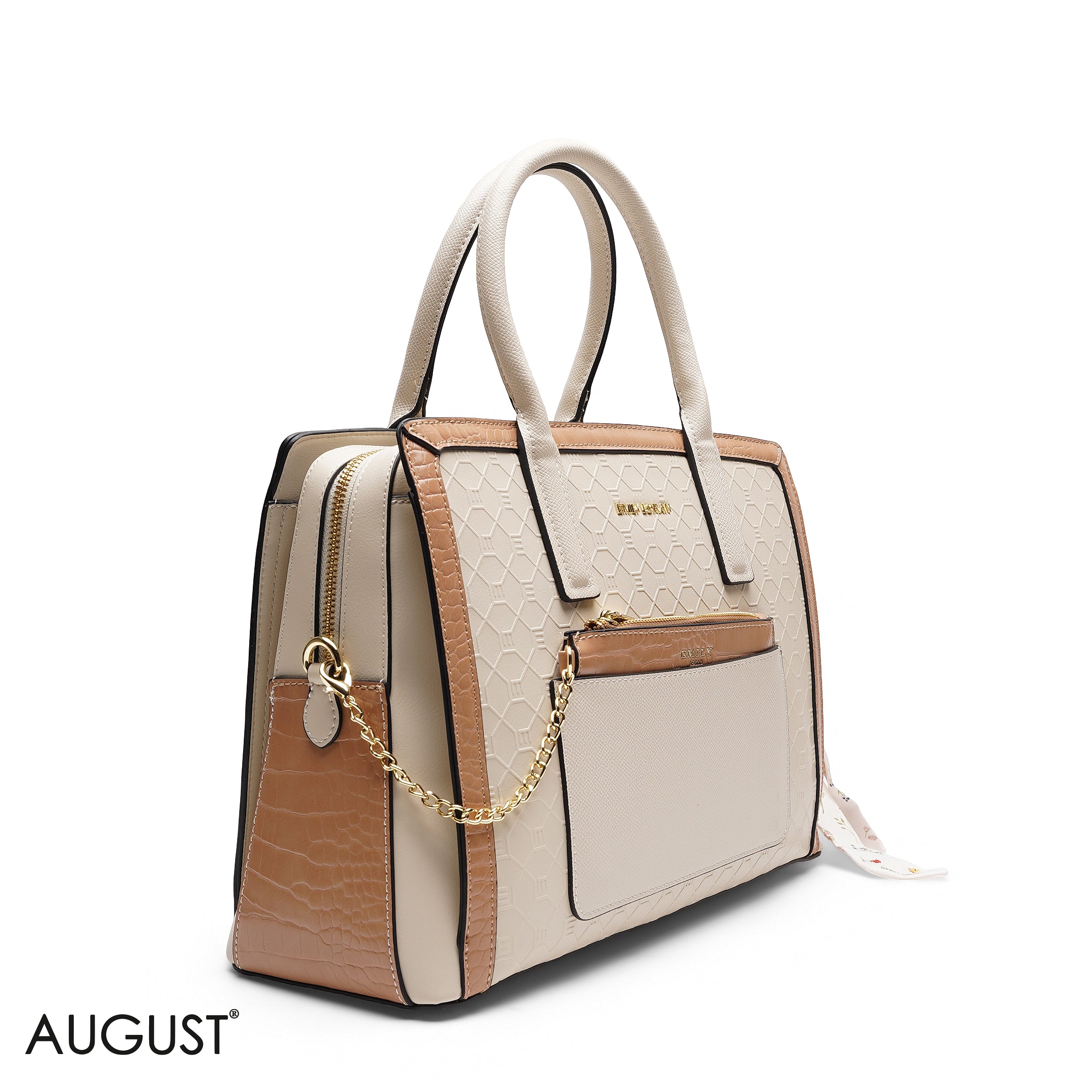 EMBOSSED TOP-HANDLE MULTI-POUCH TOTE BAG SET