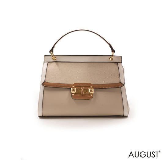 WOVEN STRAW HANDBAG WITH LEATHER ACCENTS -MED