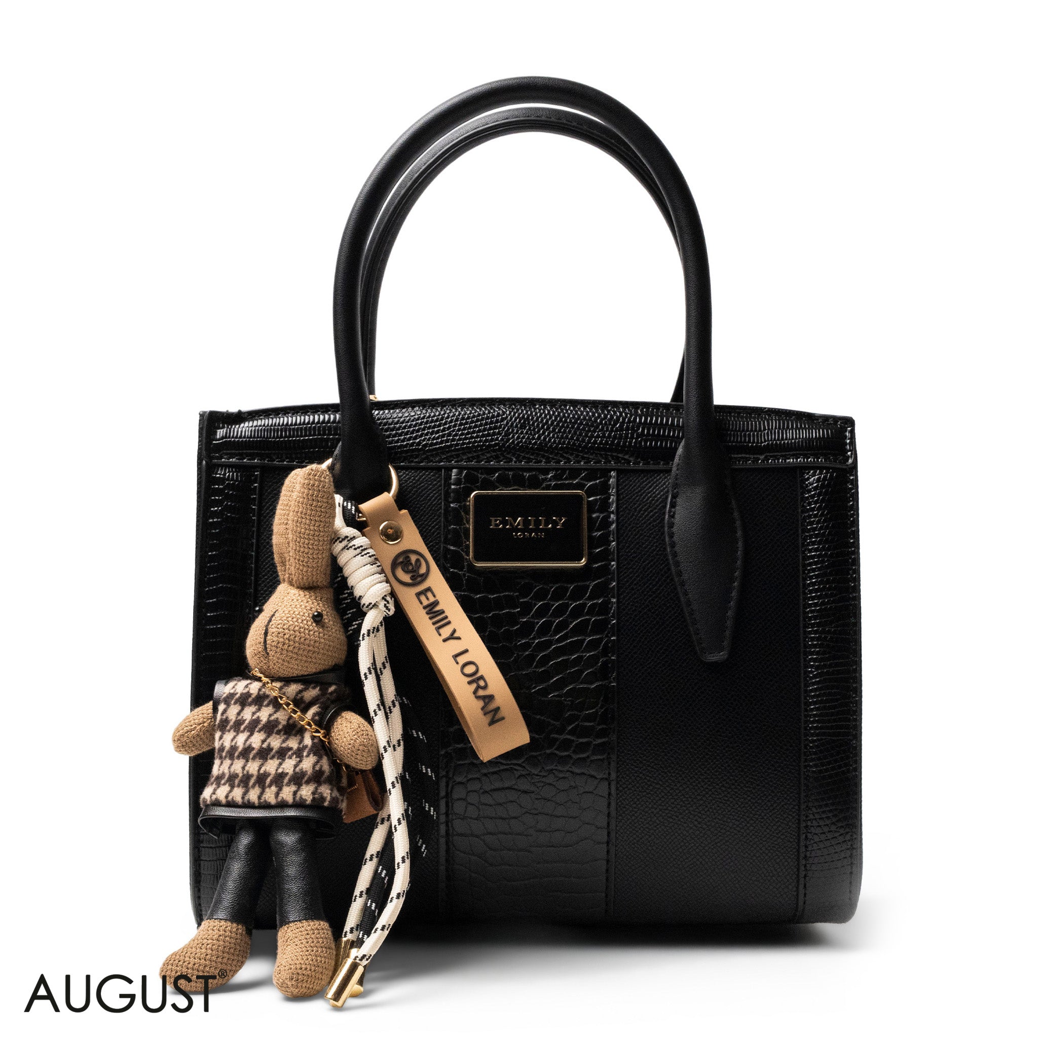 BLACK SMOOTH LEATHER HANDBAG WITH ACCESSORIES -MED