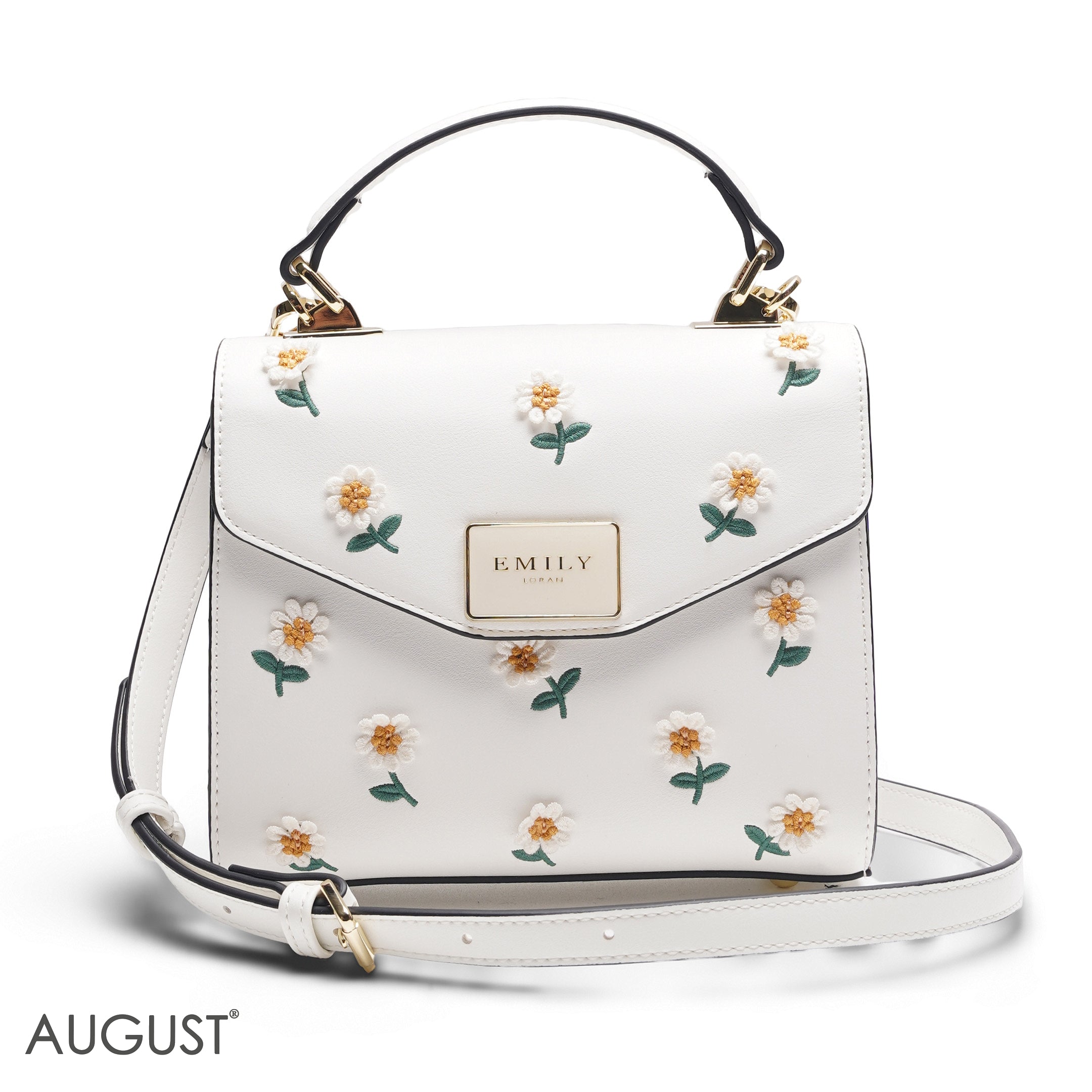 WHITE DAISY EMBROIDERED SATCHEL BAG - SMALL