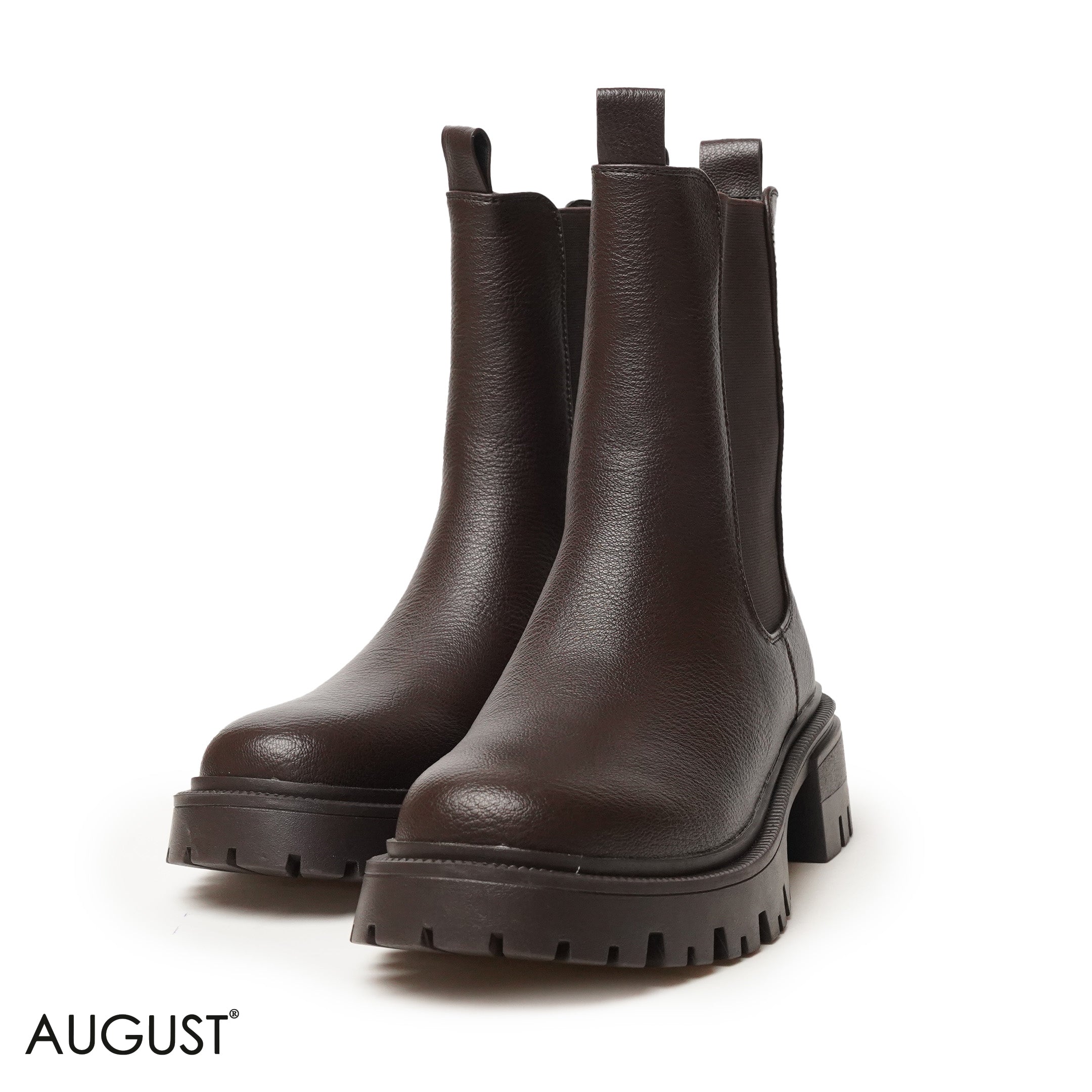 BROWN LEATHER ANKLE BOOTS WITH ELASTIC SIDES