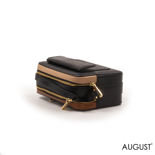 SMOOTH LEATHER CROSSBODY BAG WITH CROC ACCENT -SMALL
