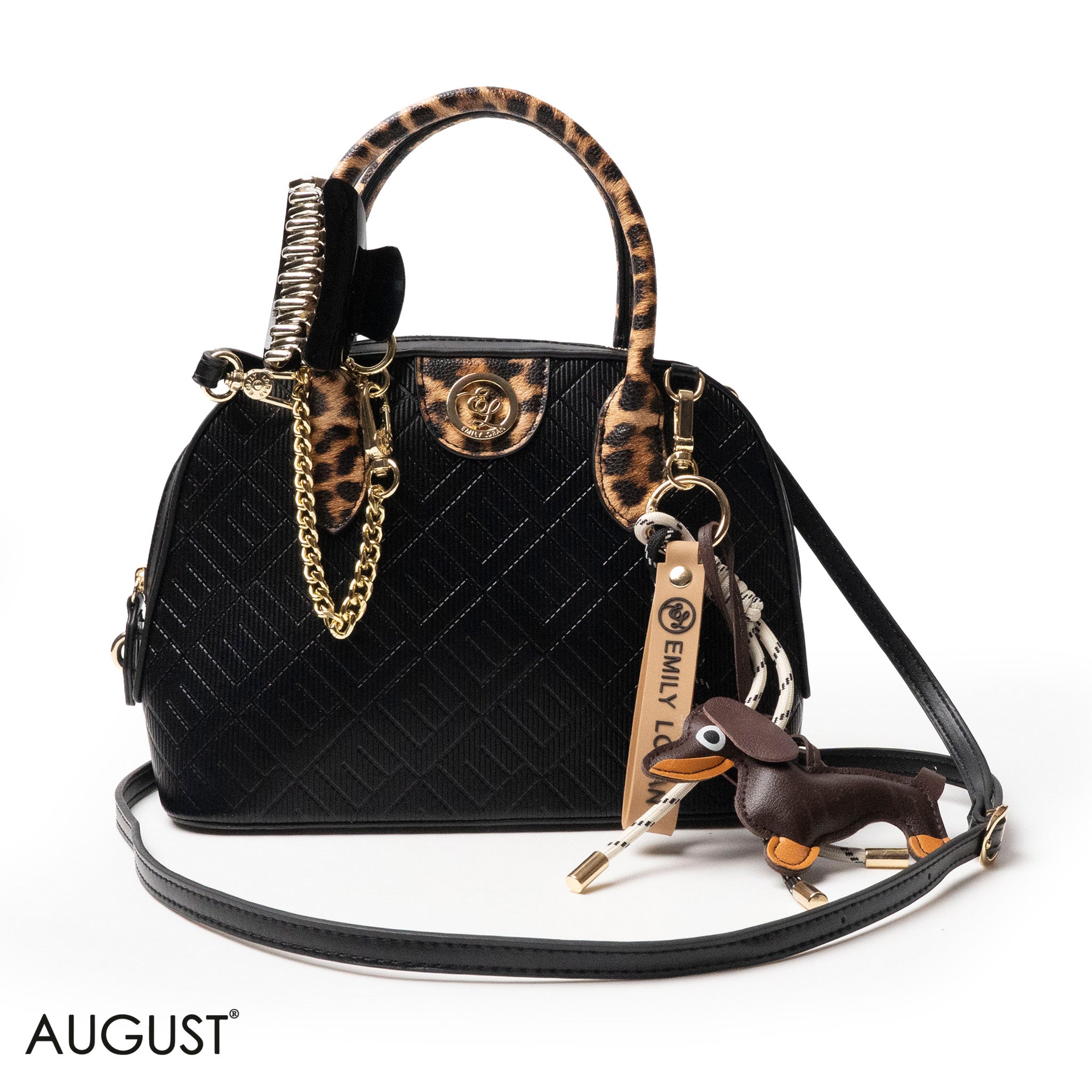 EMILY LORAN EMBOSSED LEATHER HANDBAG WITH ACCESSORIES - MED