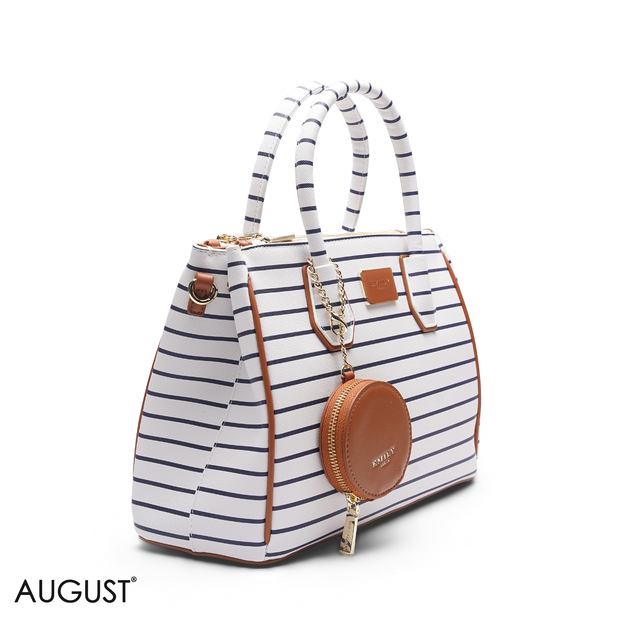 STRIPED TOTE BAG WITH POUCH - LARGE