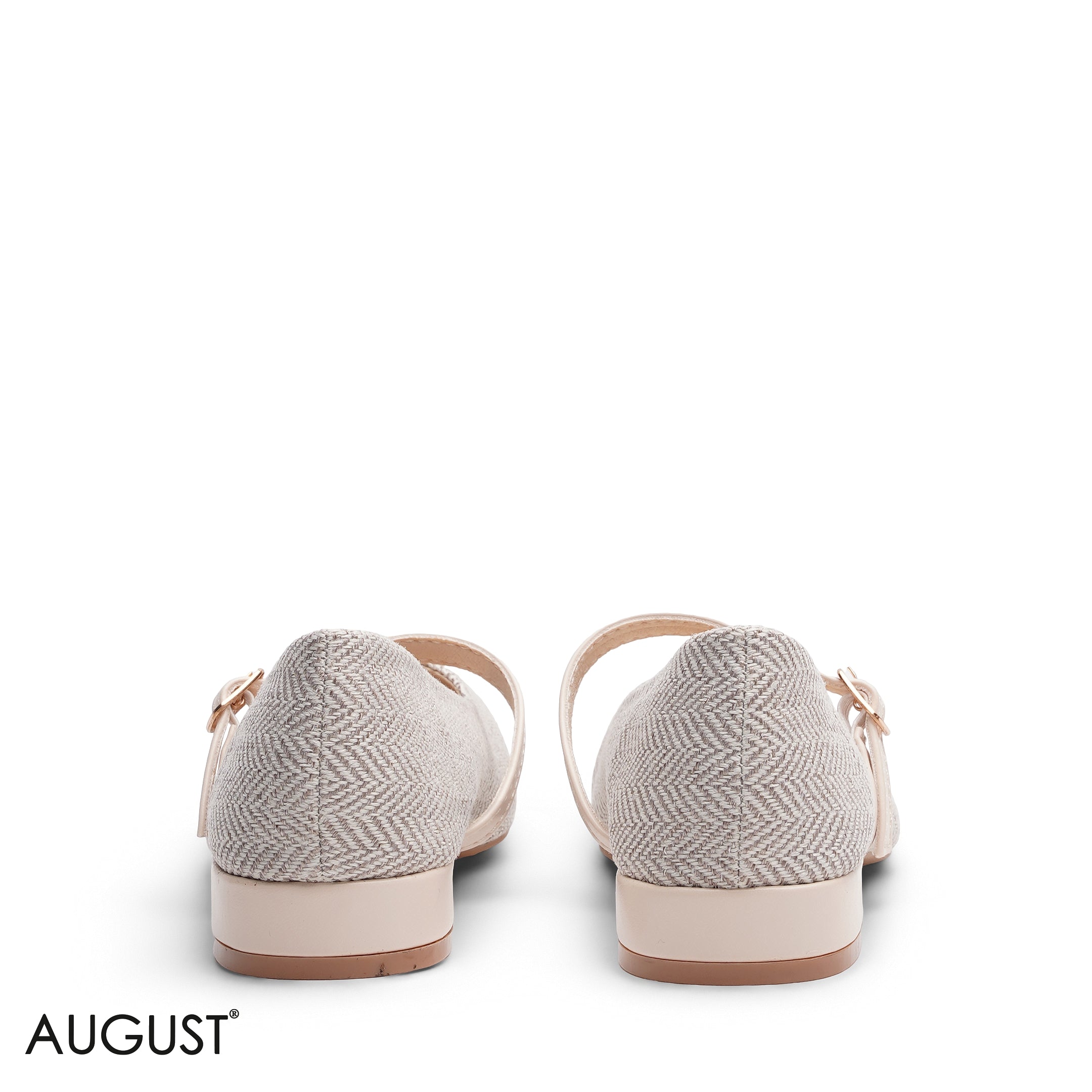 BEIGE TEXTURED HERRINGBONE MARY JANES