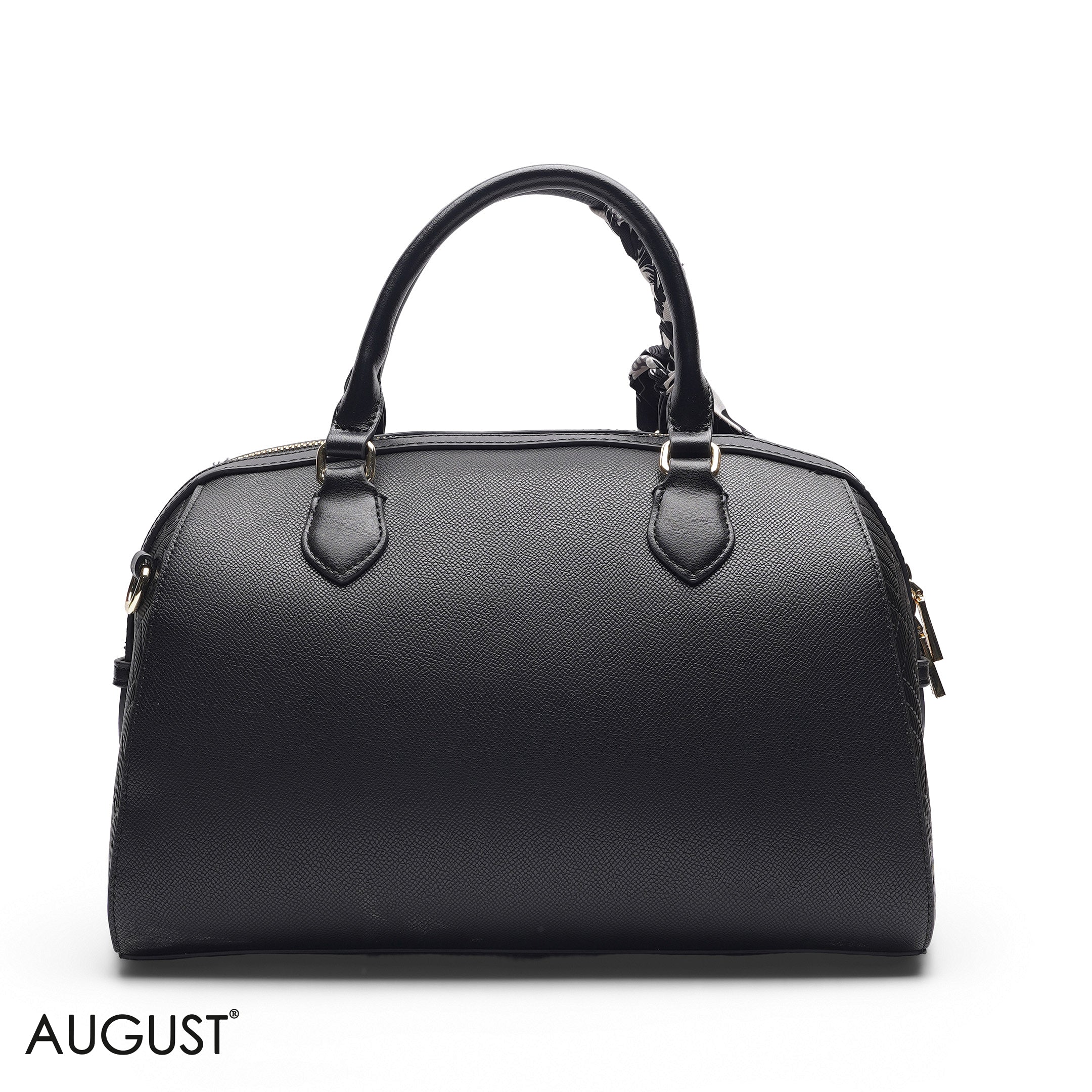 BLACK FLORAL BAG WITH FRONT POUCH & SCARF - LARGE