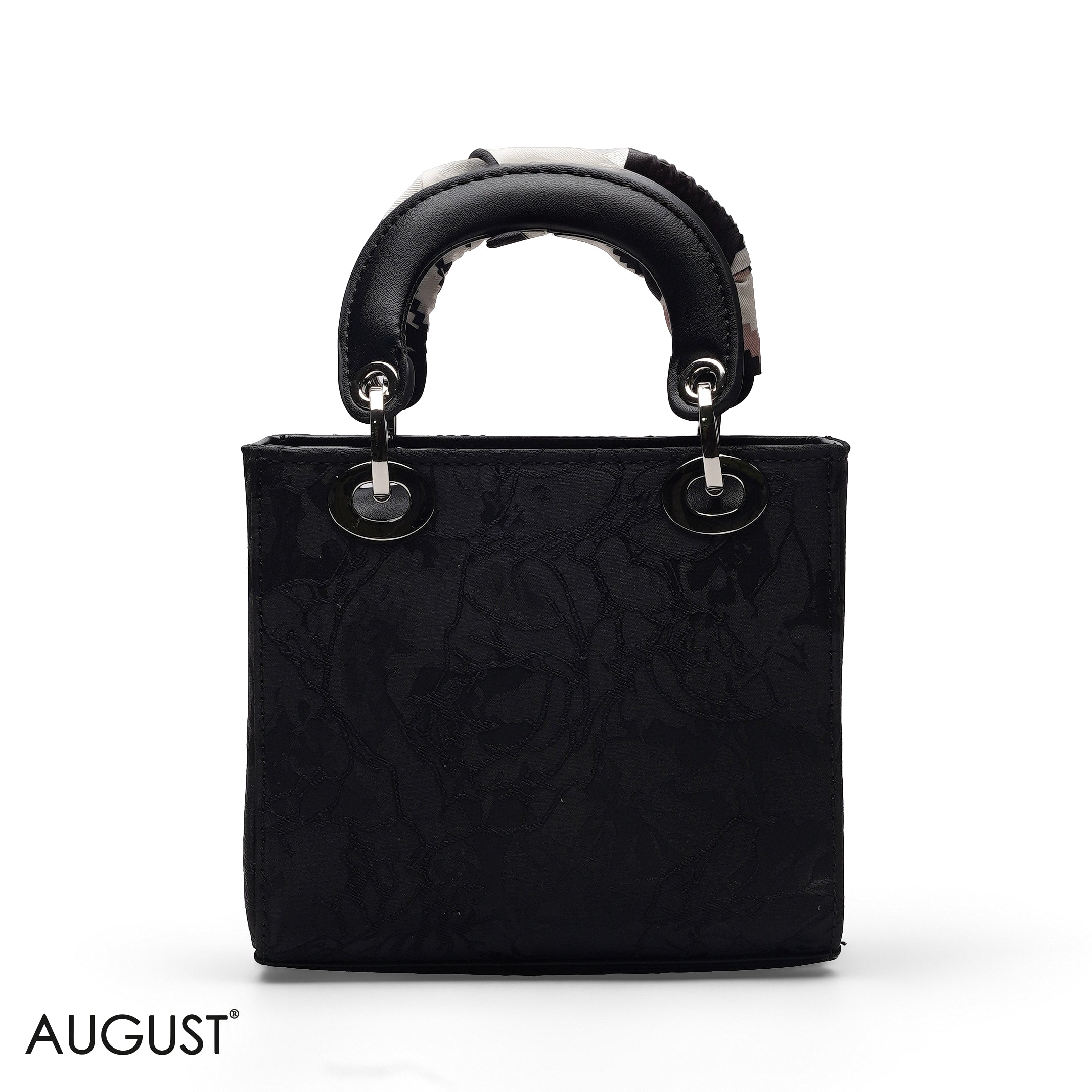 BLACK BUTTERFLY EMBROIDERED LACE TOTE BAG