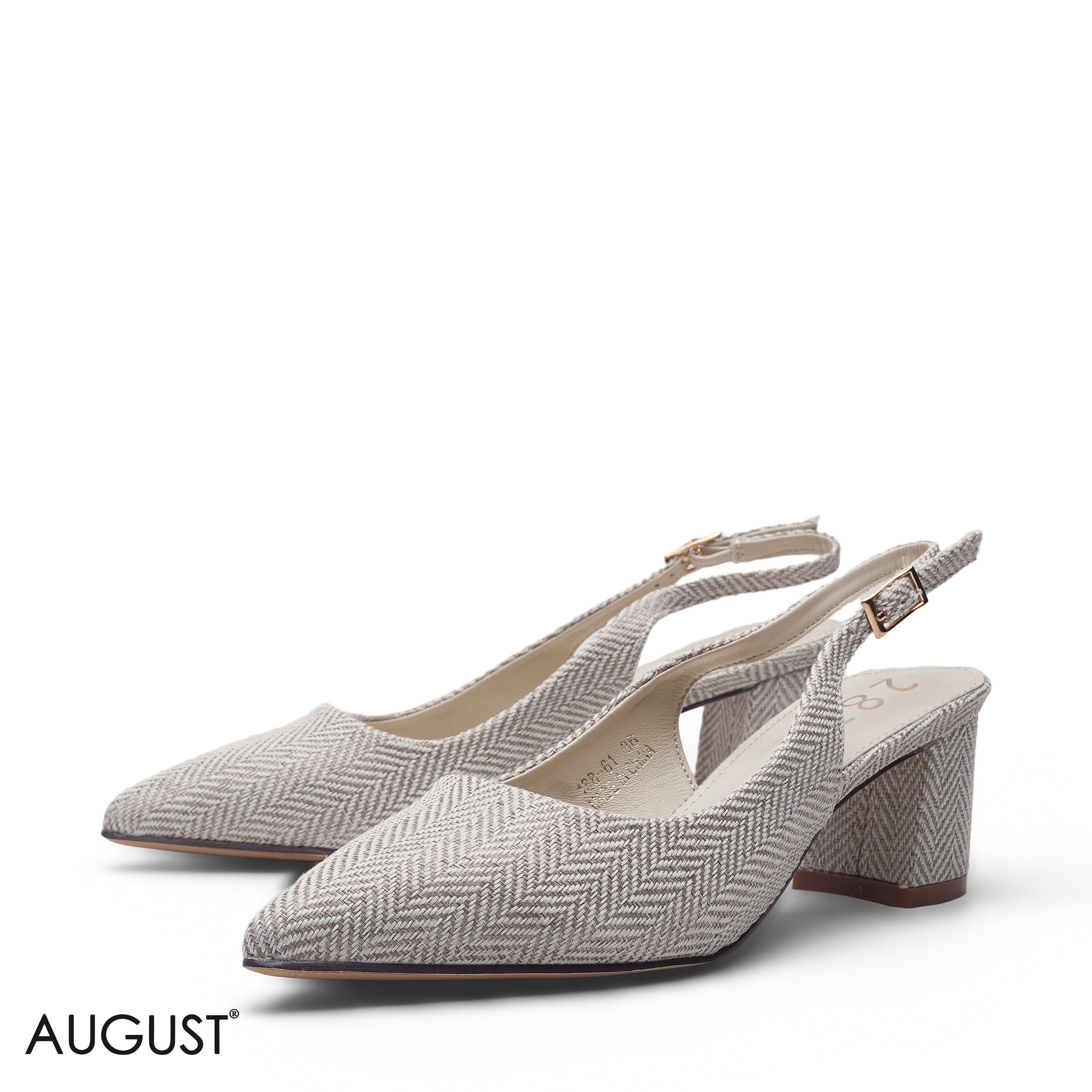BEIGE CHEVRON PATTERNED BLOCK HEELS