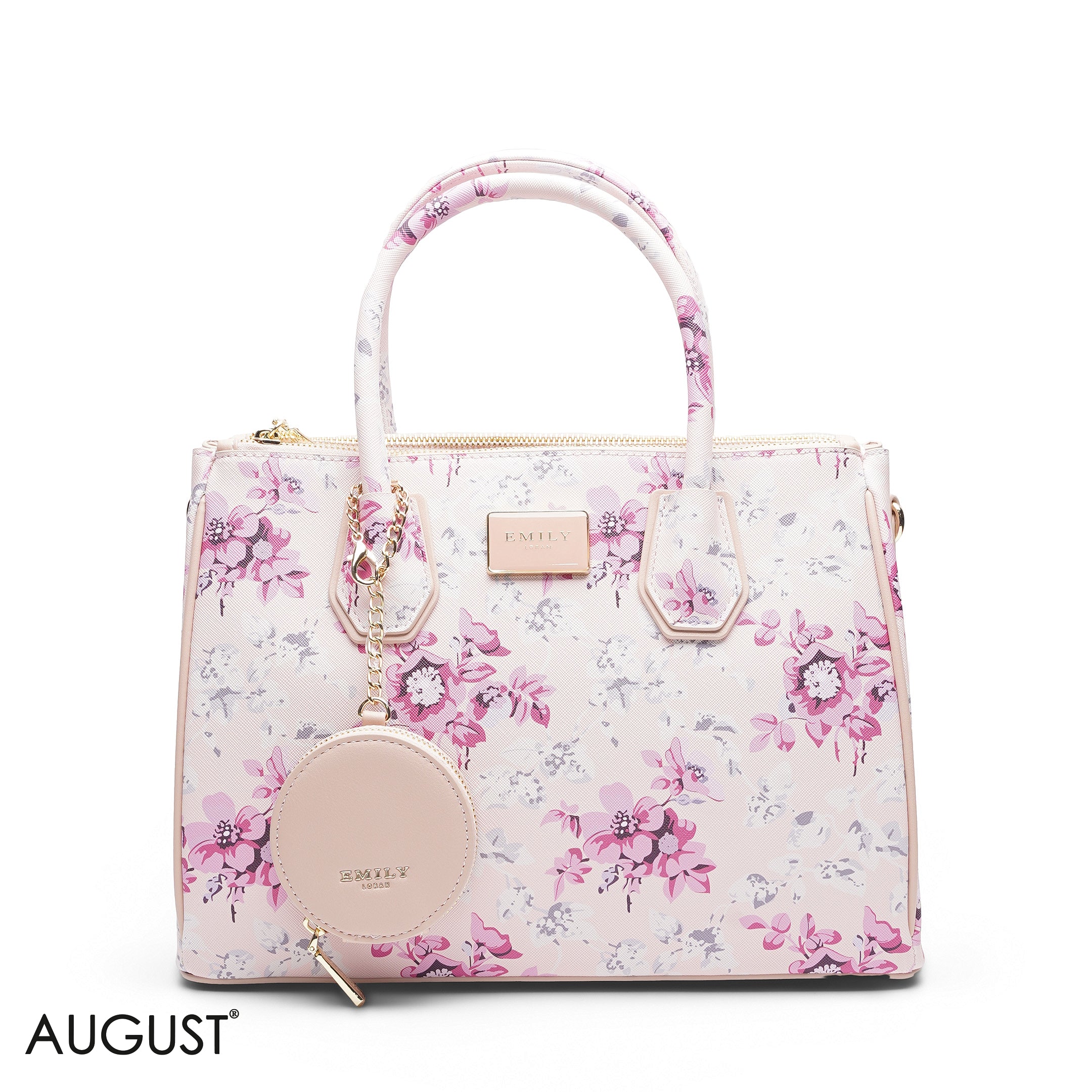 WHITE FLORAL TOTE BAG WITH POUCH - LARGE