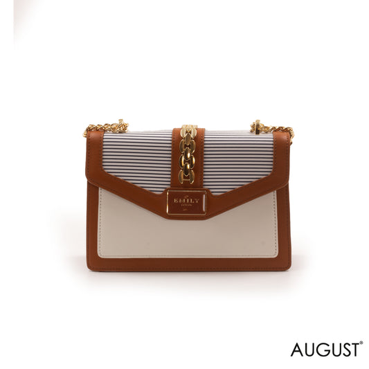 LEATHER CROSSBODY BAG WITH STRIPED NAVY DETAILS- SMALL