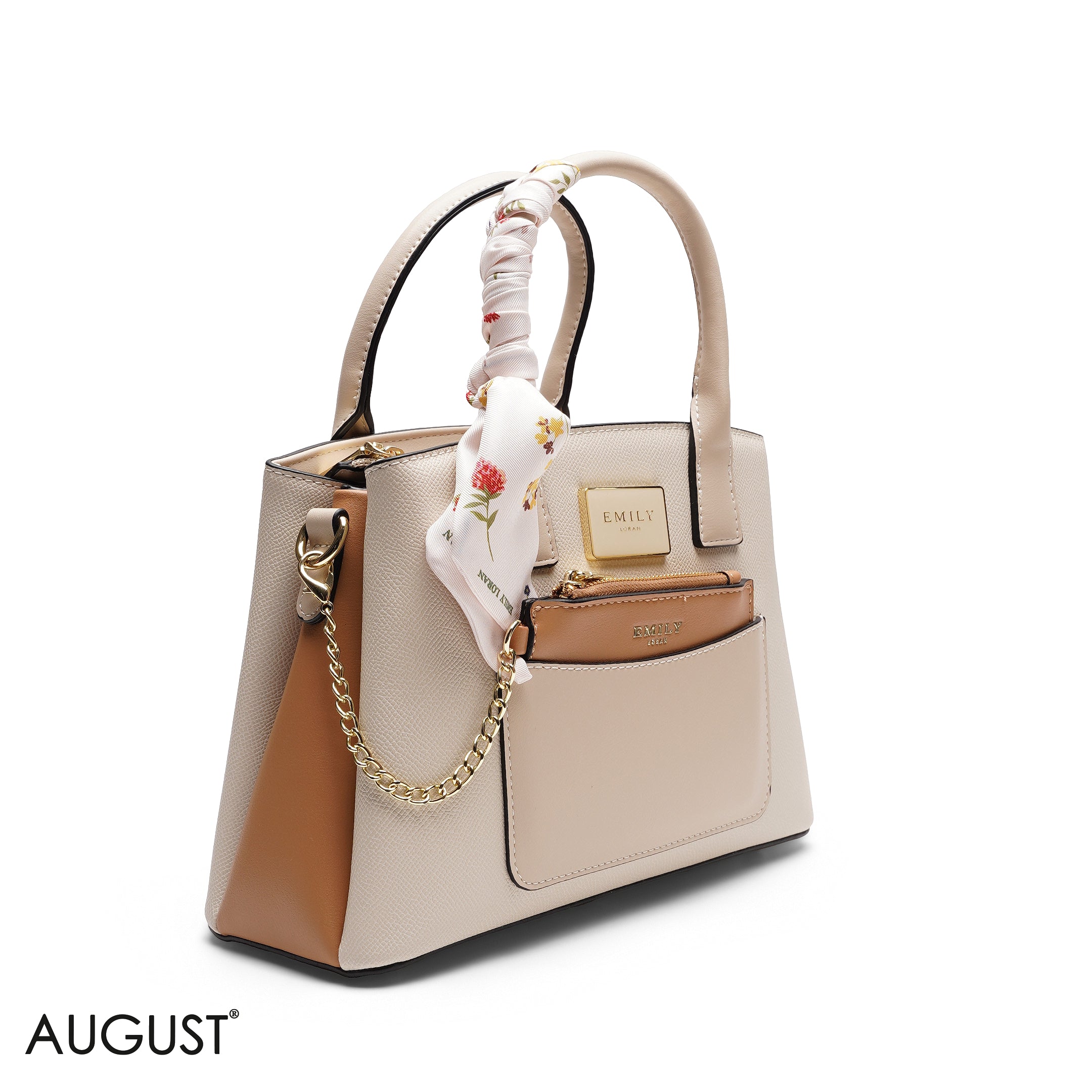 CHIC SATCHEL WITH POUCH AND SIGNATURE SCARF BAG