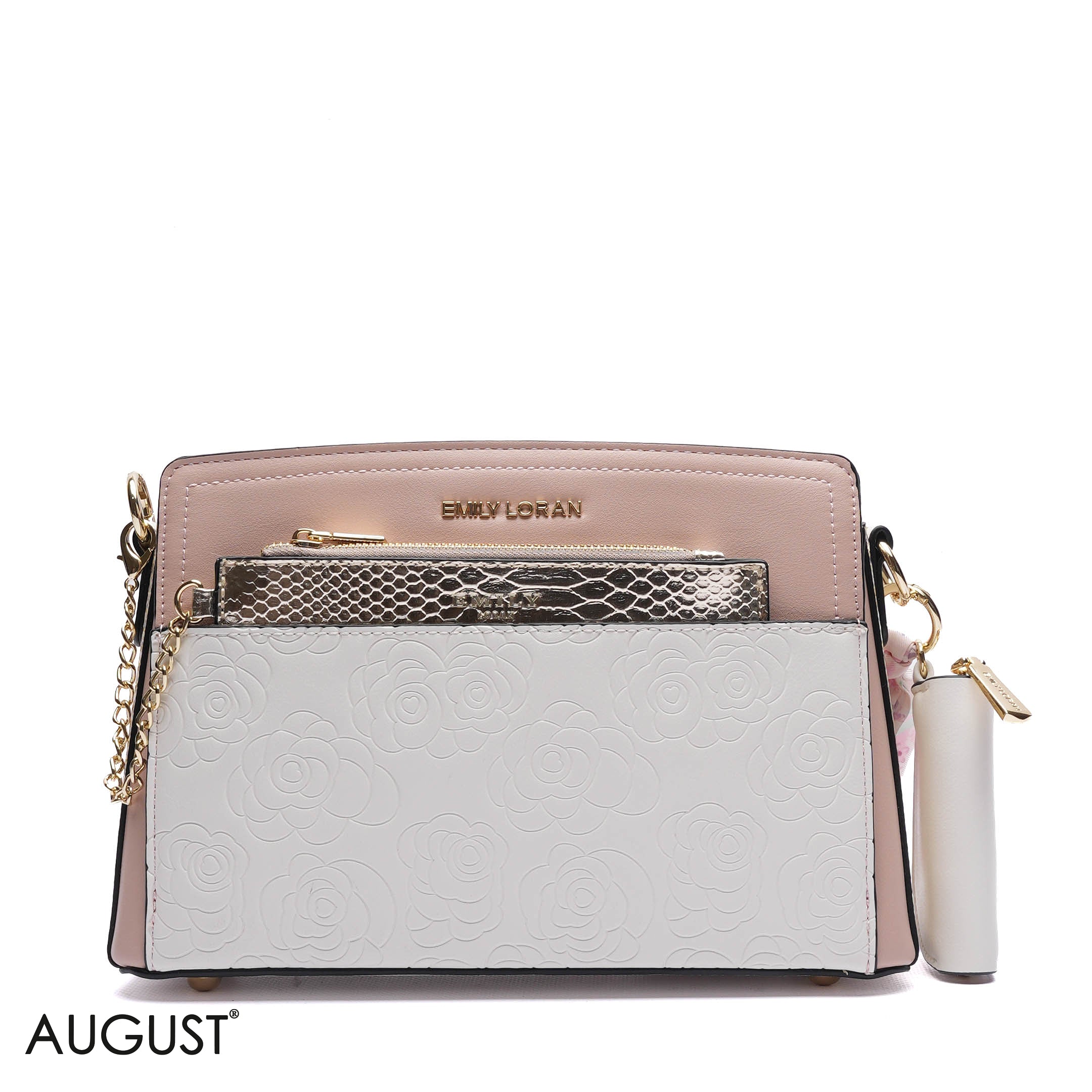 EMBOSSED FLORAL CROSSBODY BAG WITH POUCH