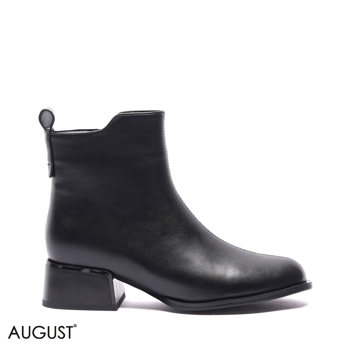 CENTER-SEAM LOW BLOCK HEEL ANKLE BOOTS