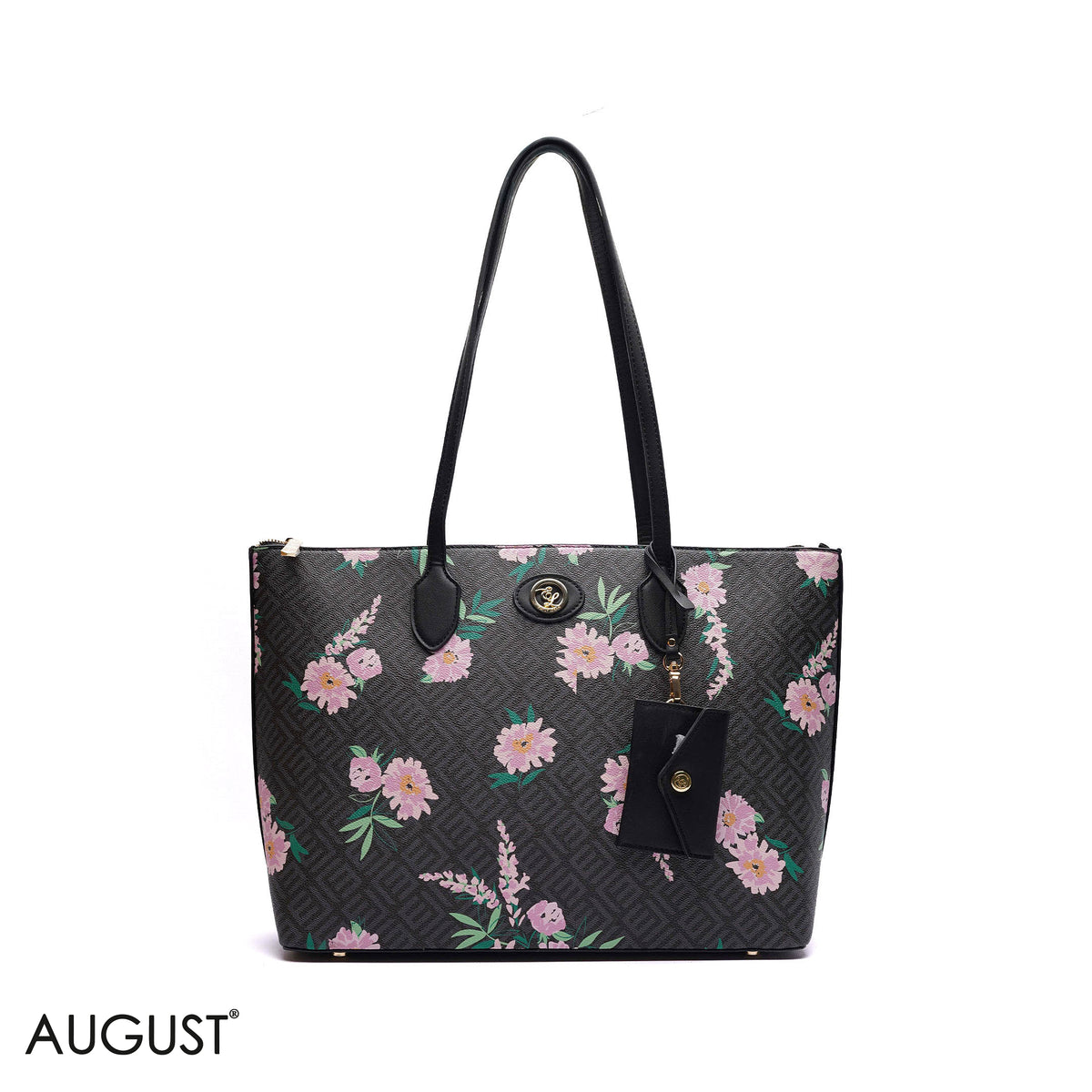 FLORAL PRINT MONOGRAM TOTE BAG WITH MINI POUCH