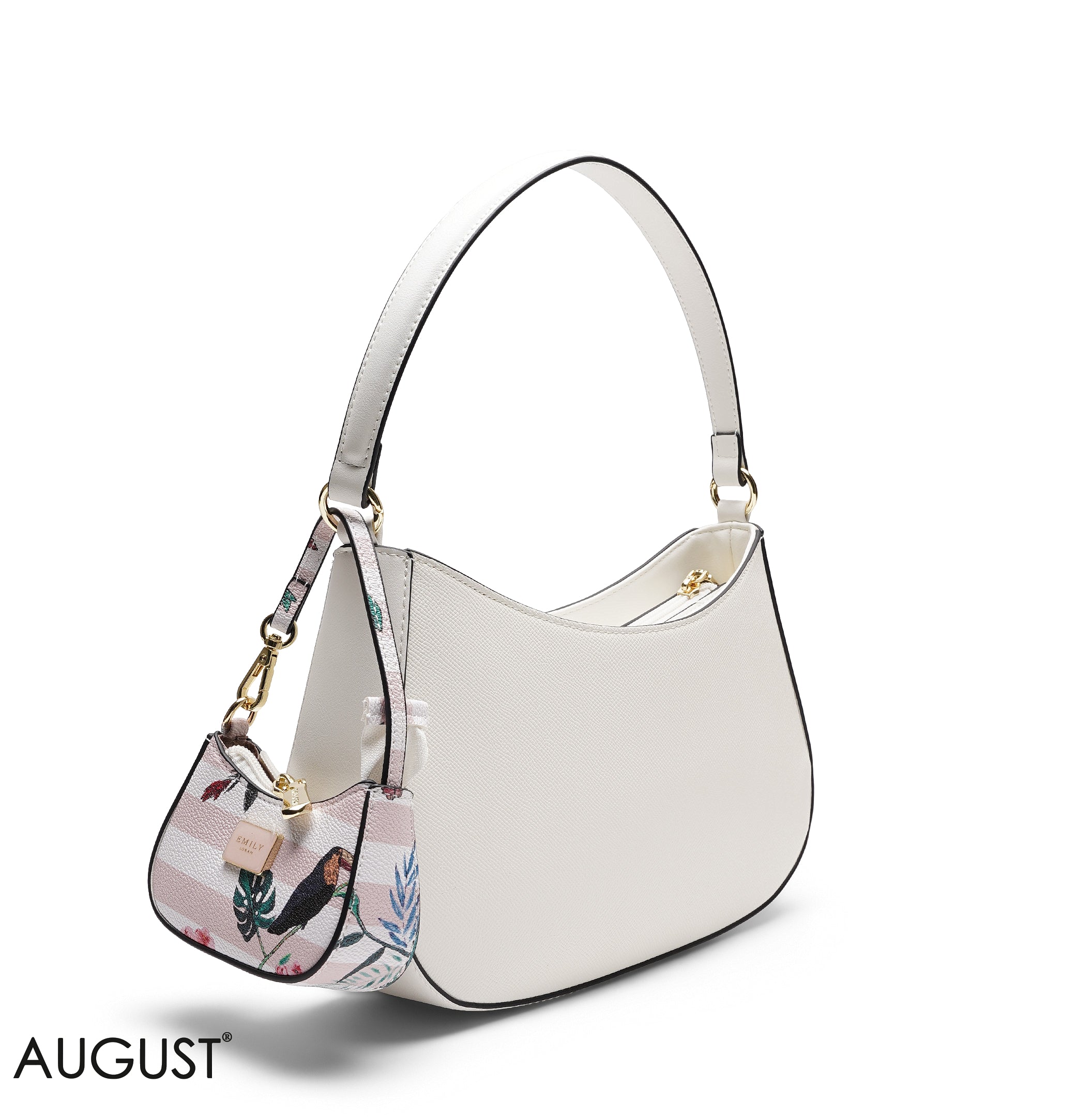 WHITE SHOULDER HOBO BAG WITH FLORAL MINI BAG