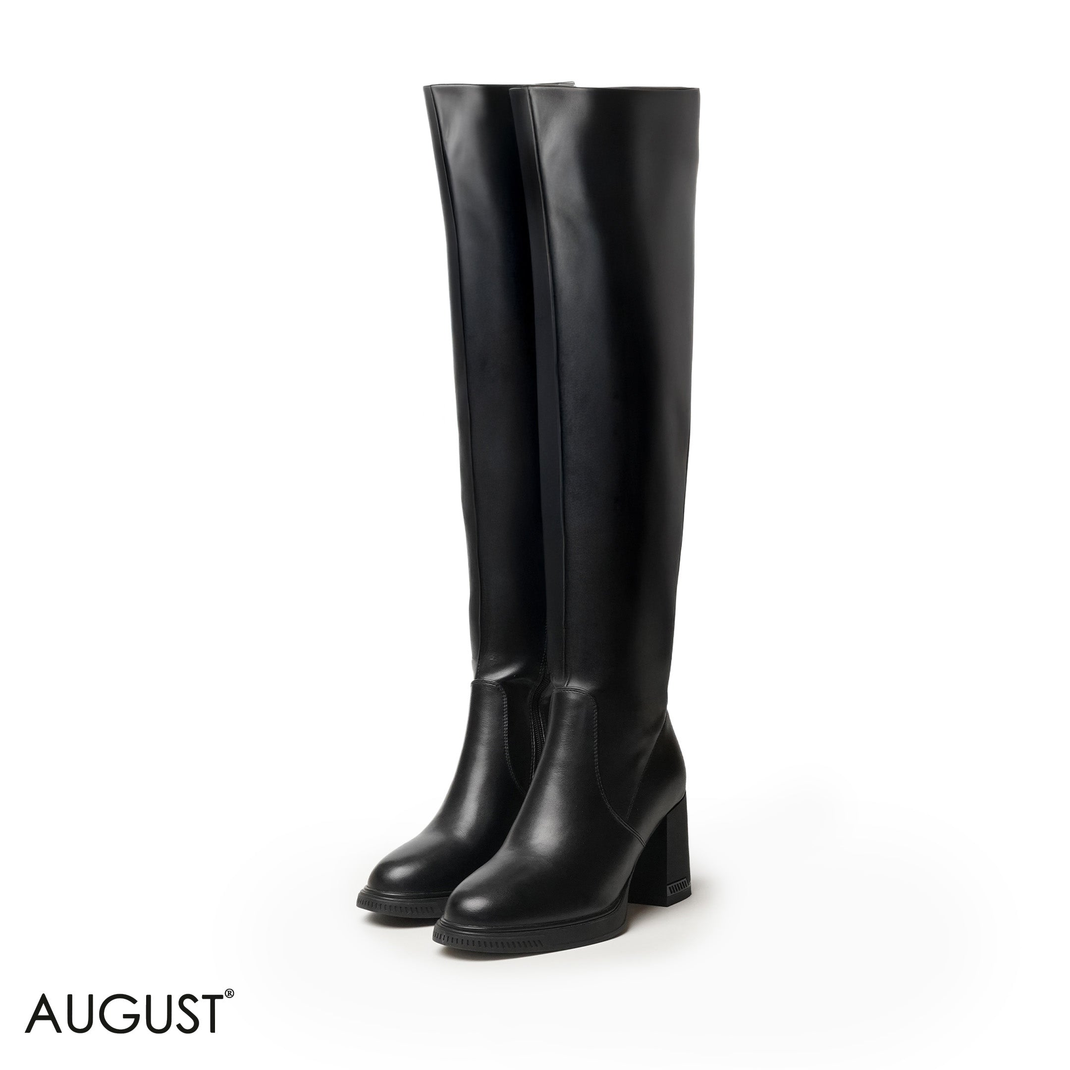 SHINY LEATHER KNEE-HIGH HEELED BOOTS