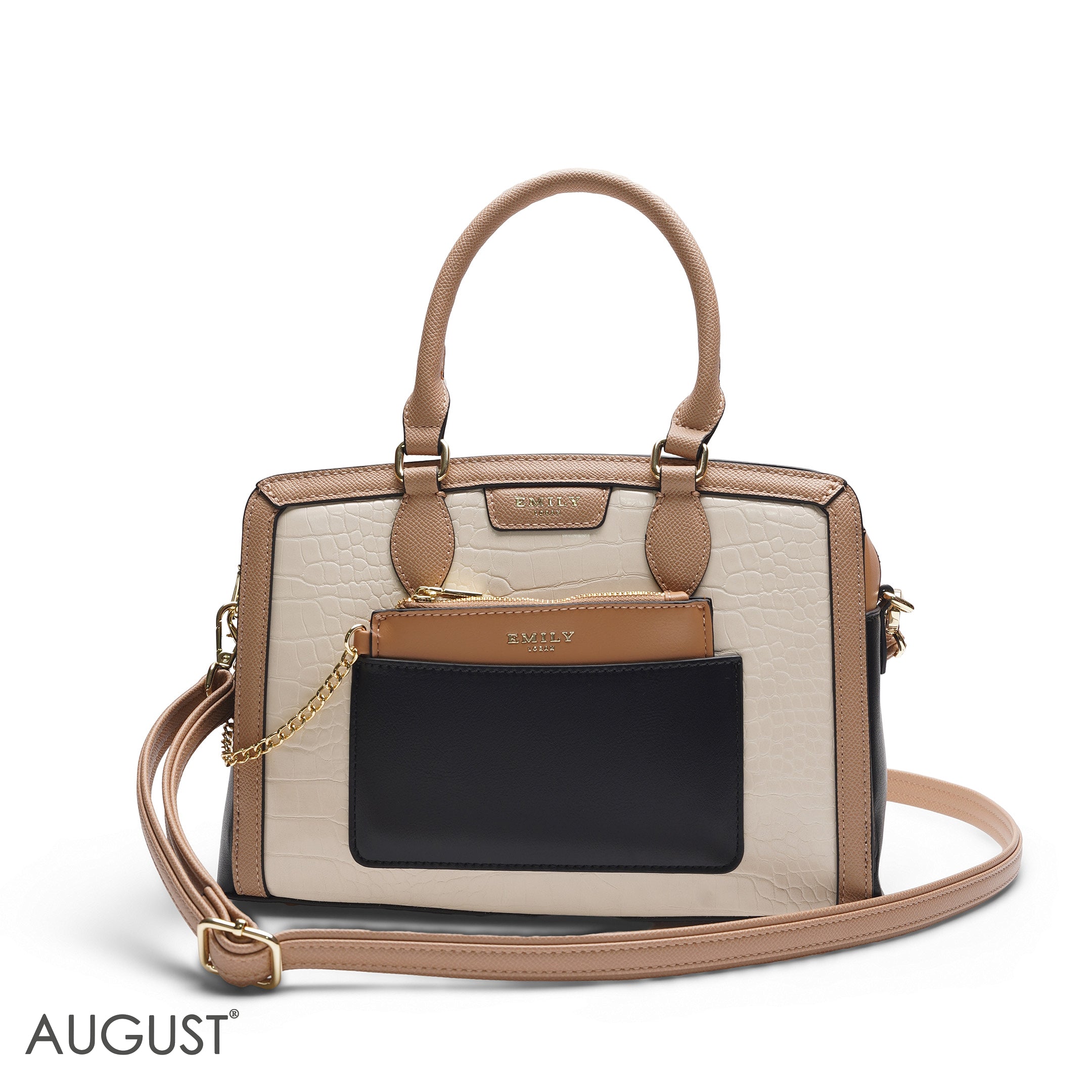 EMILY BEIGE & BLACK BAG WITH MINI POUCH - MED