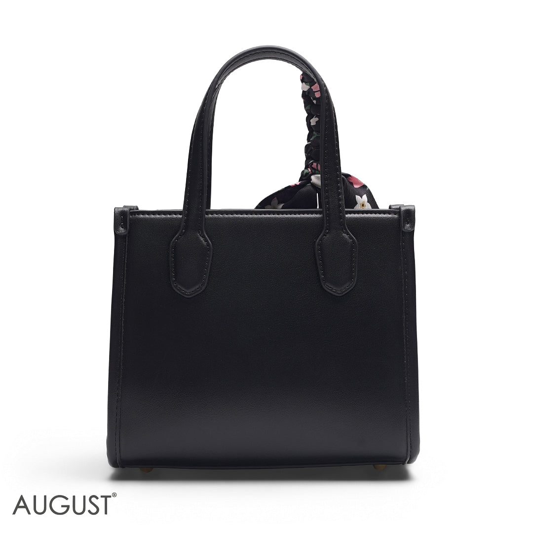 BLACK FLORAL TOTE WITH PINK PRINTS - SMALL