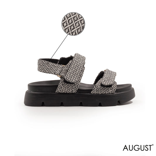 ENGRAVED FABRIC SANDAL WITH THICK LEATHER SOLE